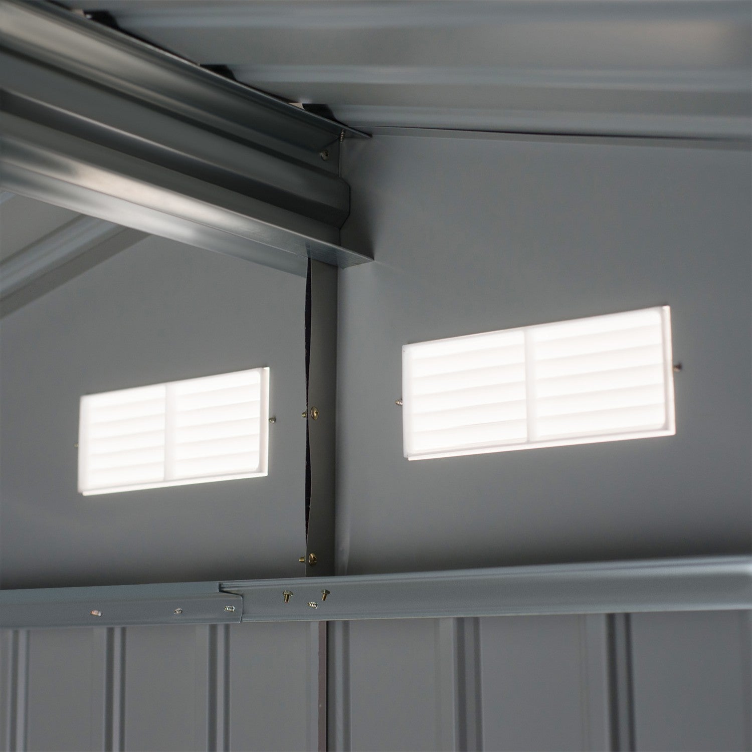 Trädgårdsredskapsskjul i metall med foundation, väderbeständig, grå