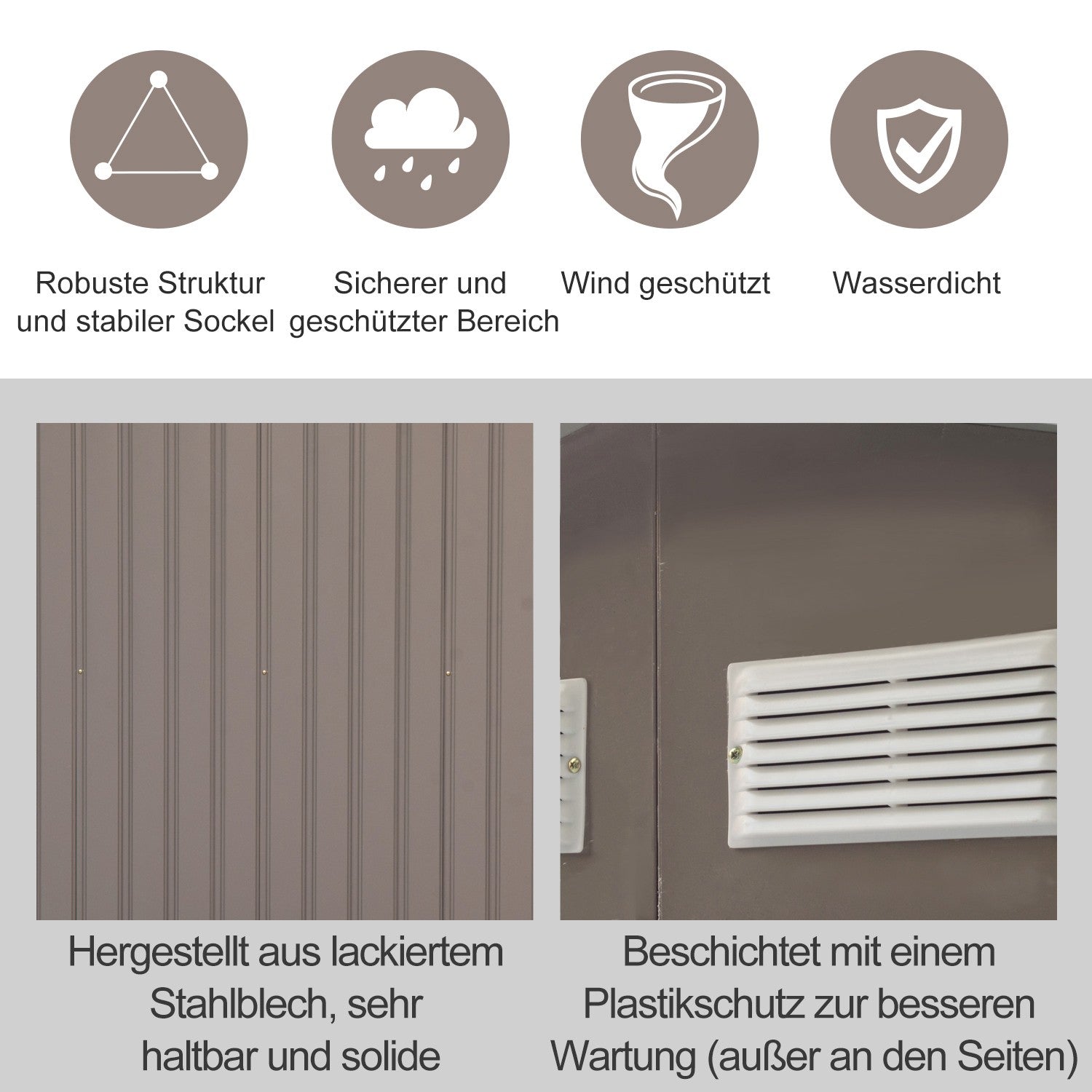 Trädgårdsredskapsskjul i metall med foundation, väderbeständig, grå