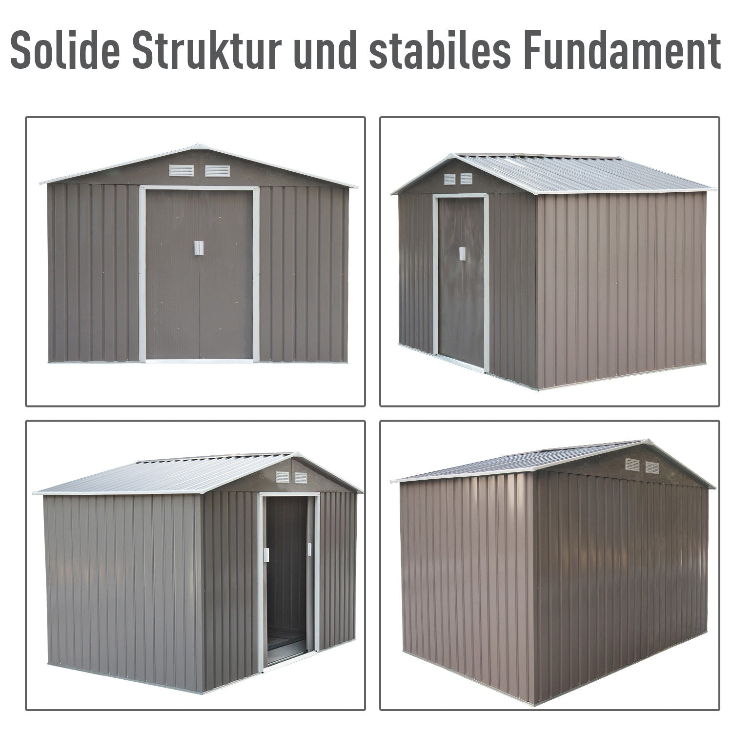 Trädgårdsredskapsskjul i metall med foundation, väderbeständig, grå