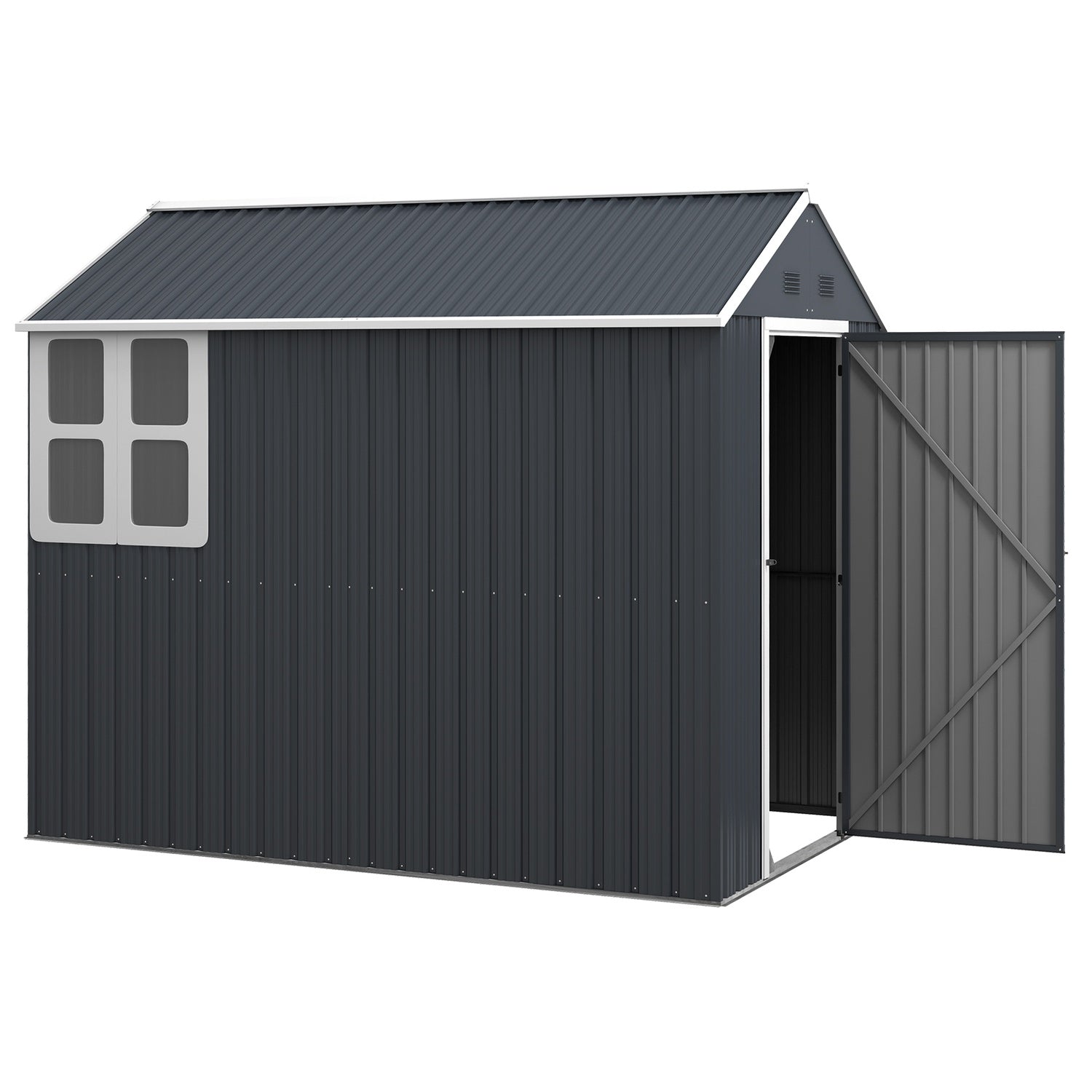 Stalen tuingereedschapsschuur, 4 m² met raam en slot, donkergrijs