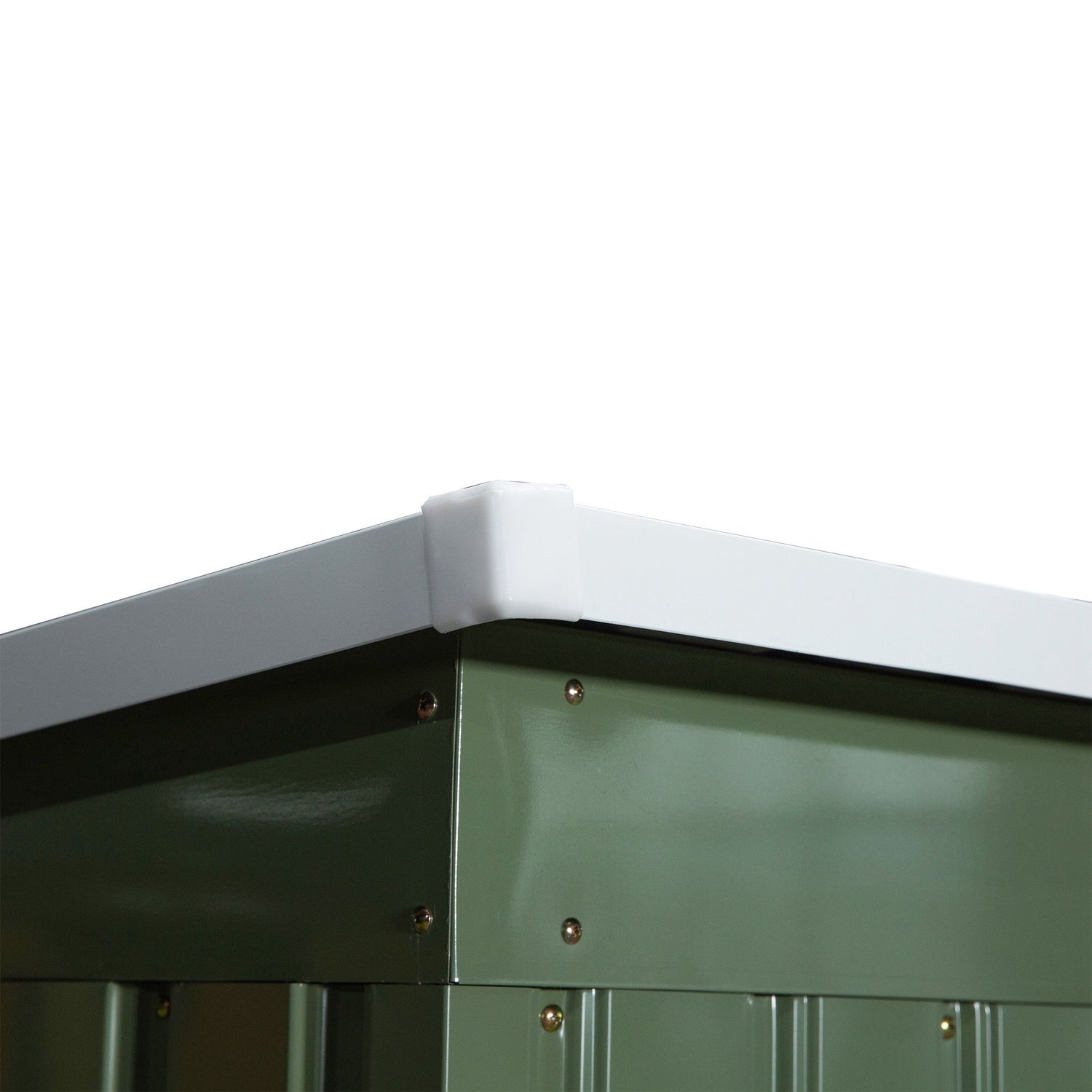 Trädgårdsskjul i grönt stål – väderbeständig med ventilation och dörr