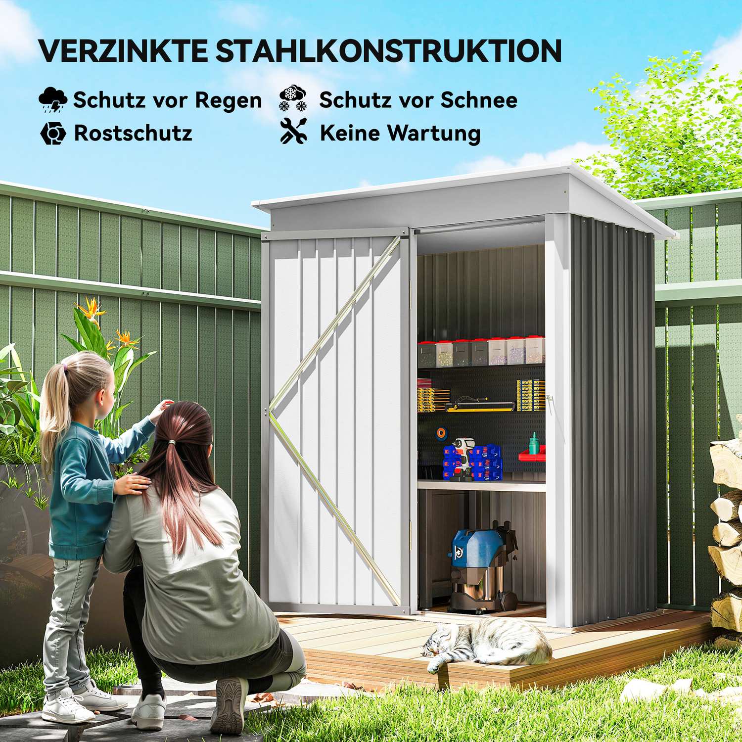 Metalen tuinschuur, verstelbare planken, afsluitbare deur