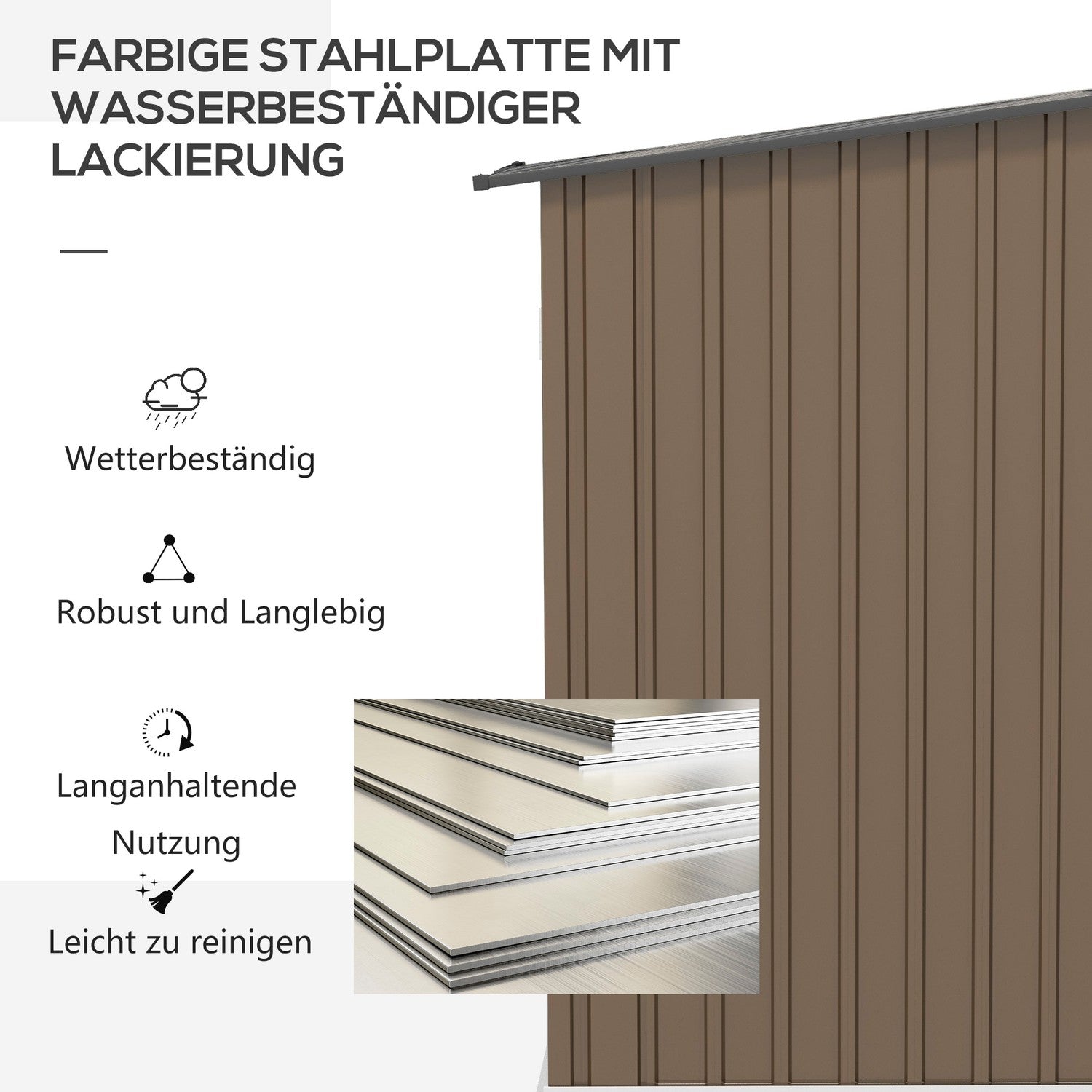 Trädgårdsskjul i stål med taktak – Låsbart, brunt, 0,92 m²