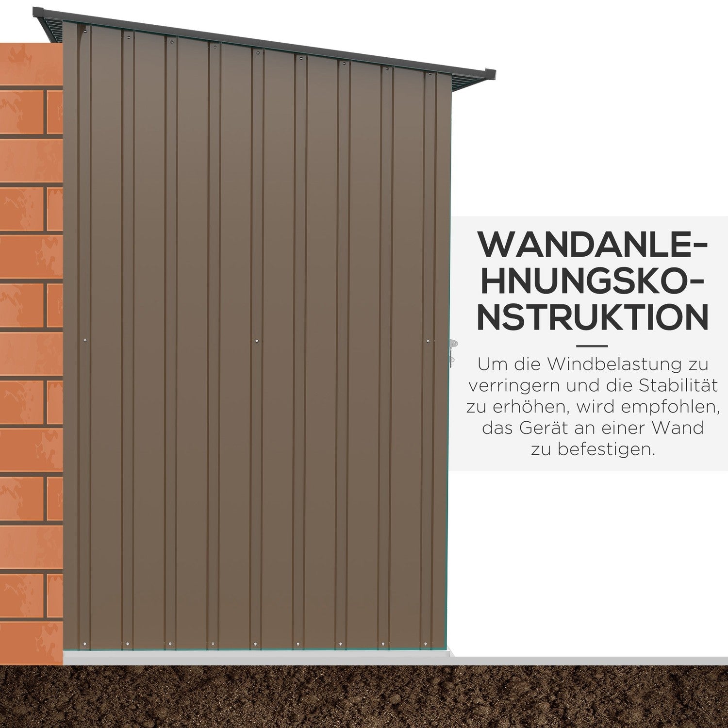 Trädgårdsskjul i stål med taktak – Låsbart, brunt, 0,92 m²