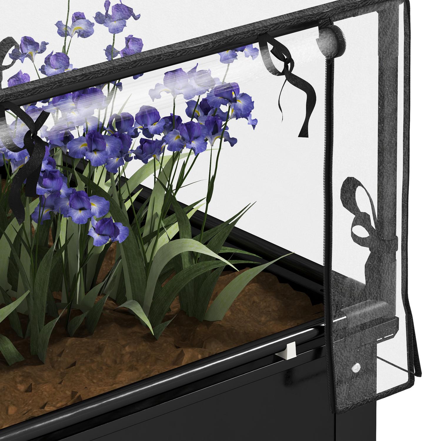 Trädgårdssäng i metall med täckning och dränering, svart