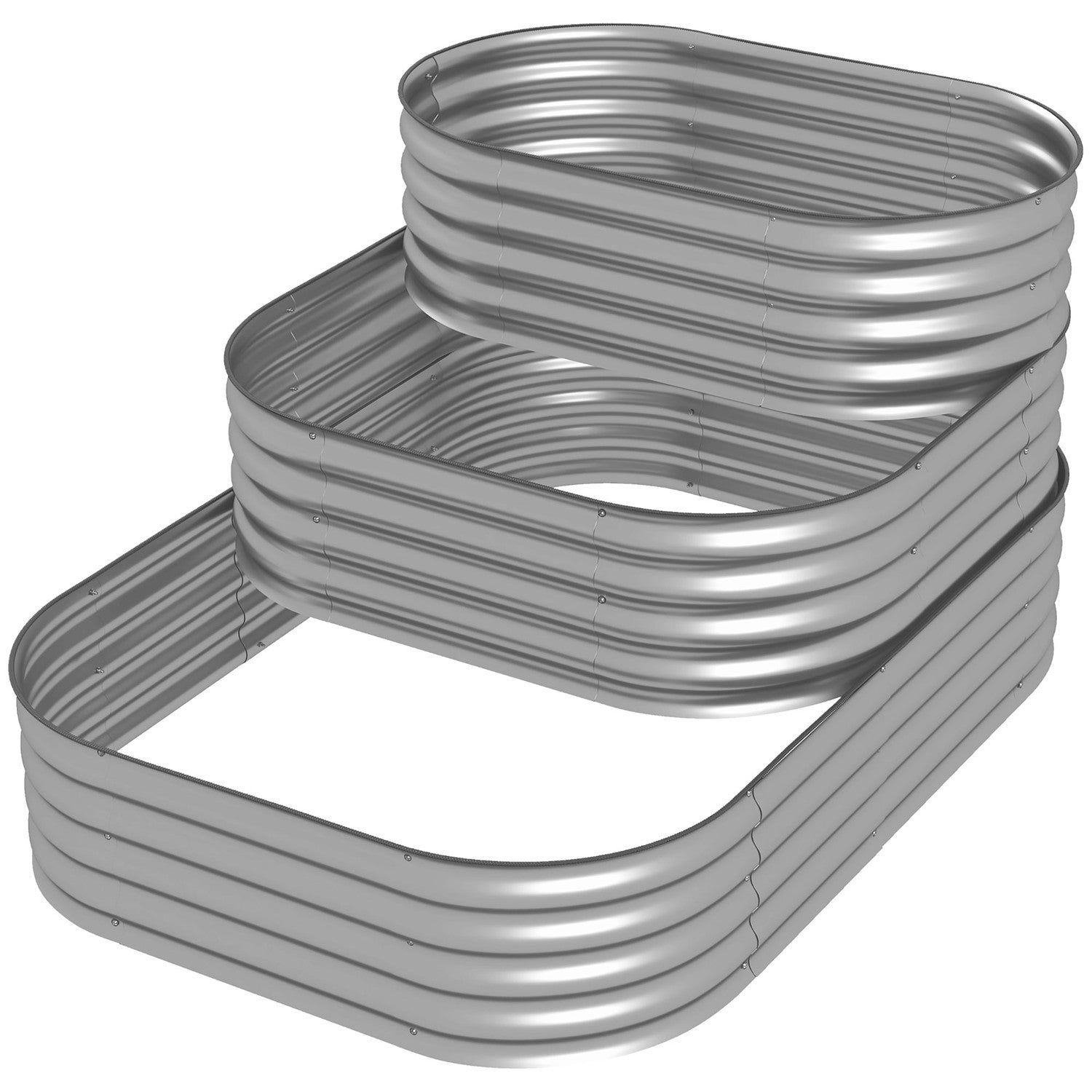 Trädgårdssäng i metall, plantering i 3 våningar, säkerhetskanter