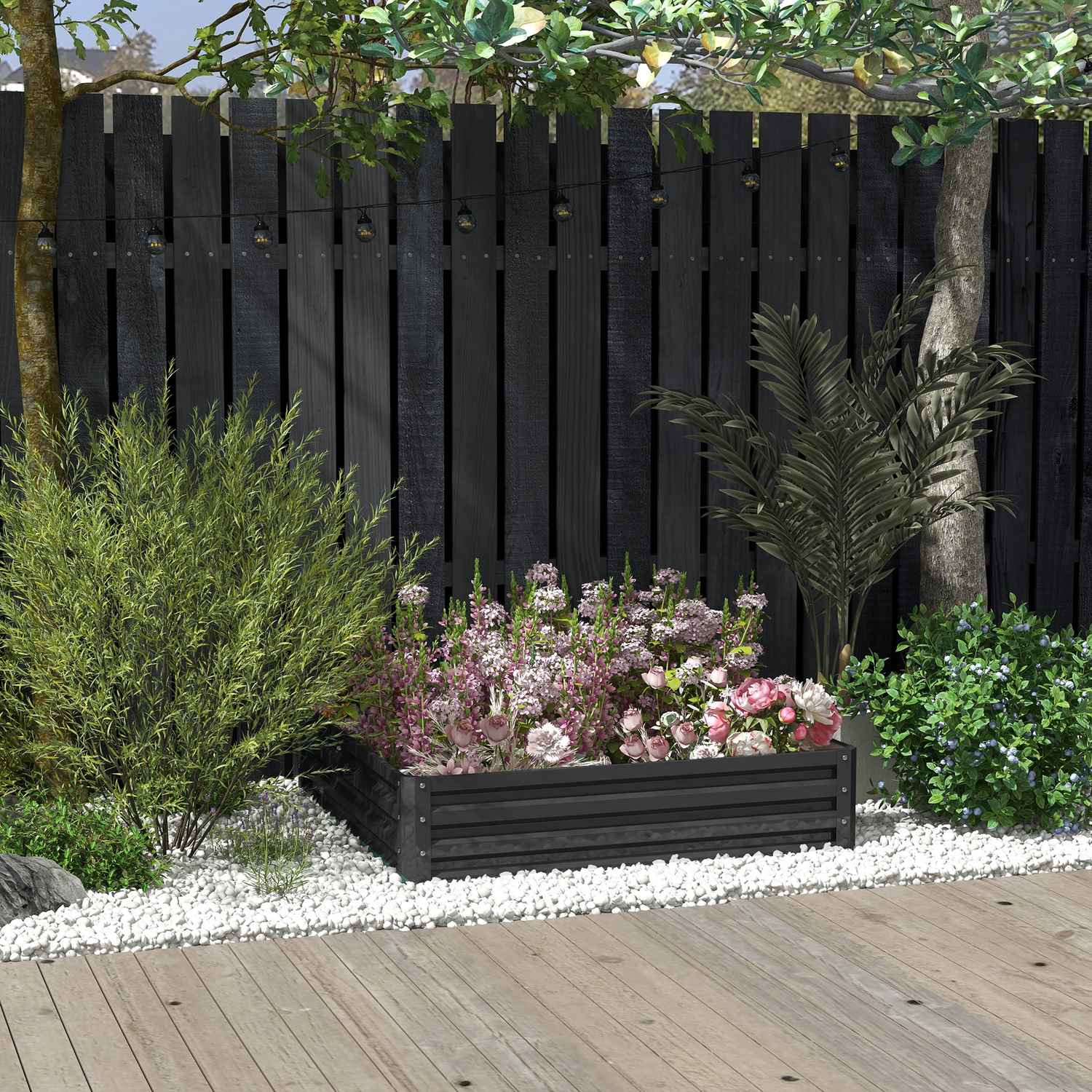 Trädgårdssäng i stål – 120x120x30cm Grå planteringslåda