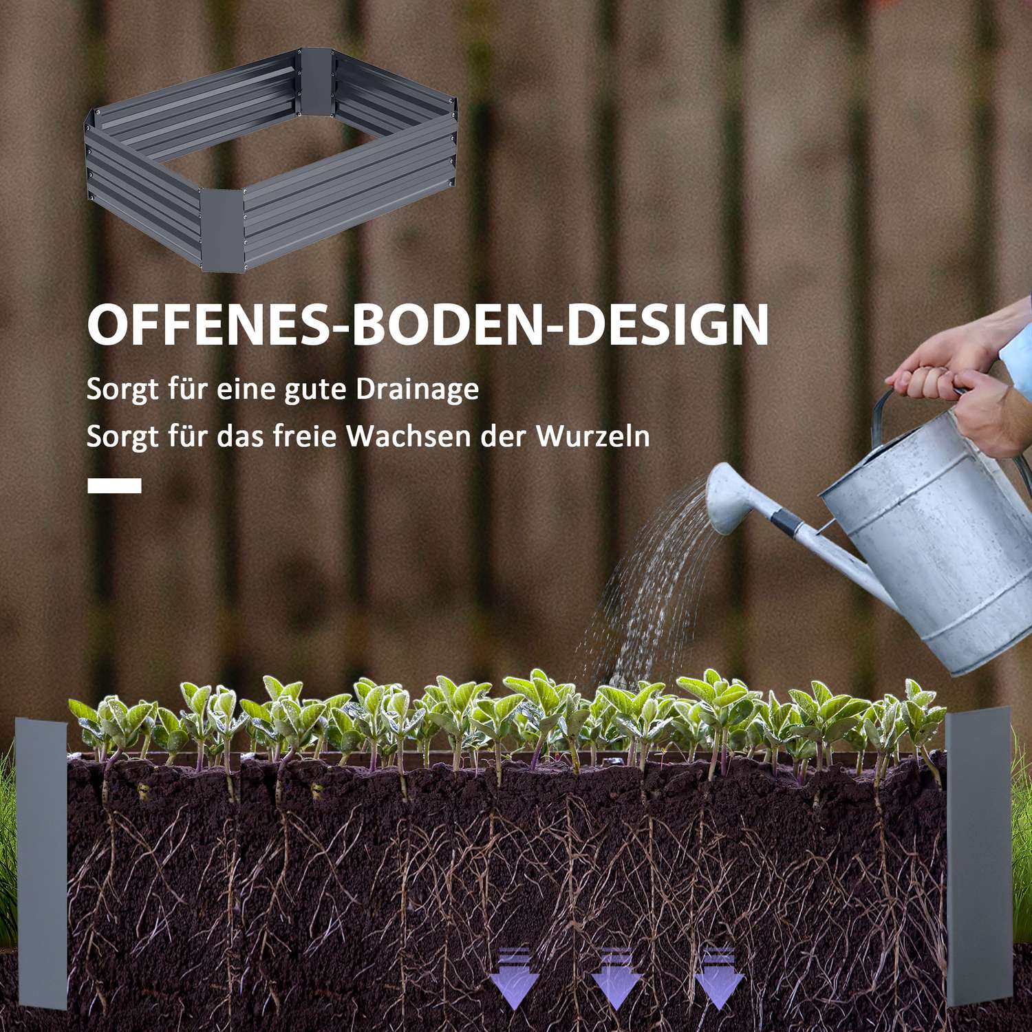 Trädgårdssäng i stål 120x90x30 cm – Stapelbar & hållbar