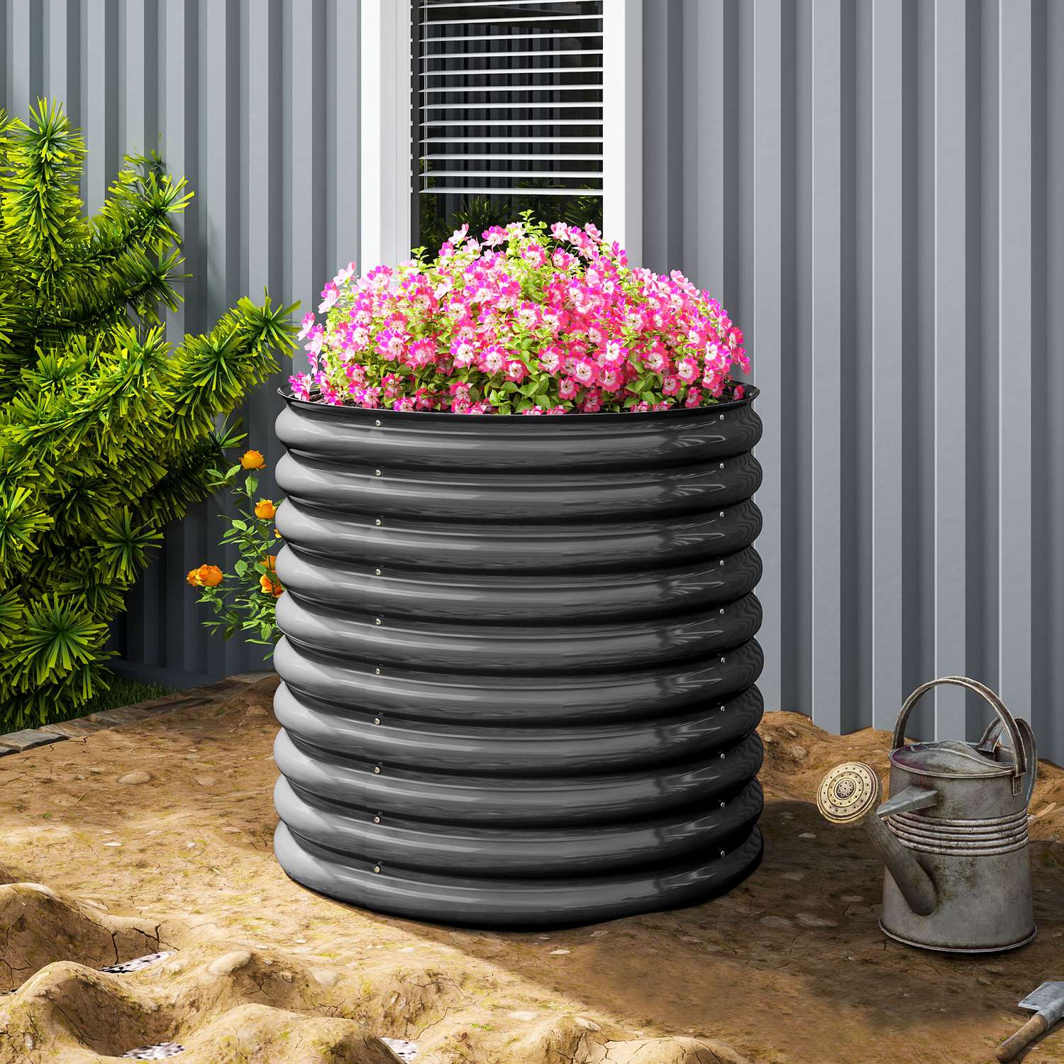 Trädgårdssäng i stål – 160x80x80 cm, stapelbar plantering