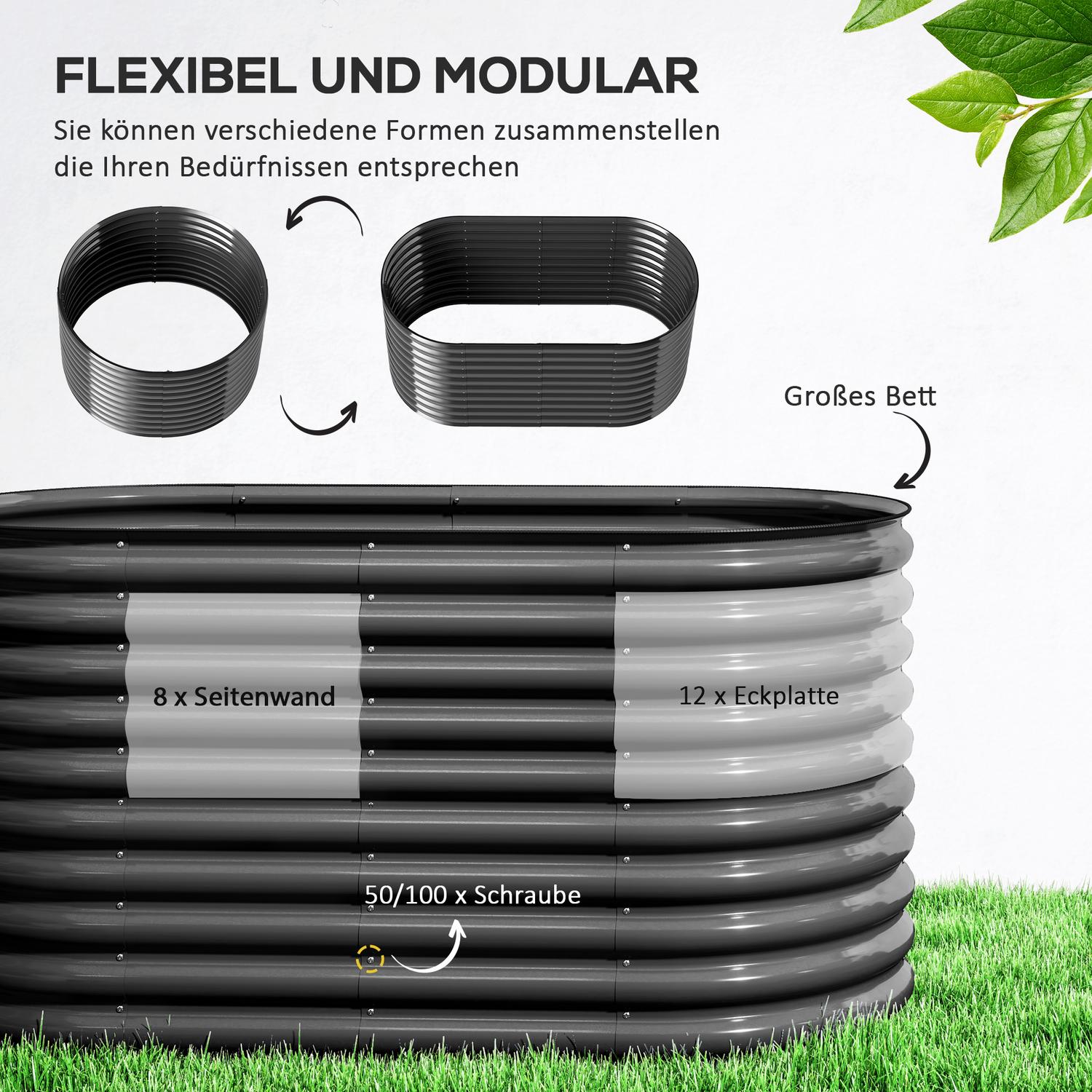 Trädgårdssäng i stål – 160x80x80 cm, stapelbar plantering