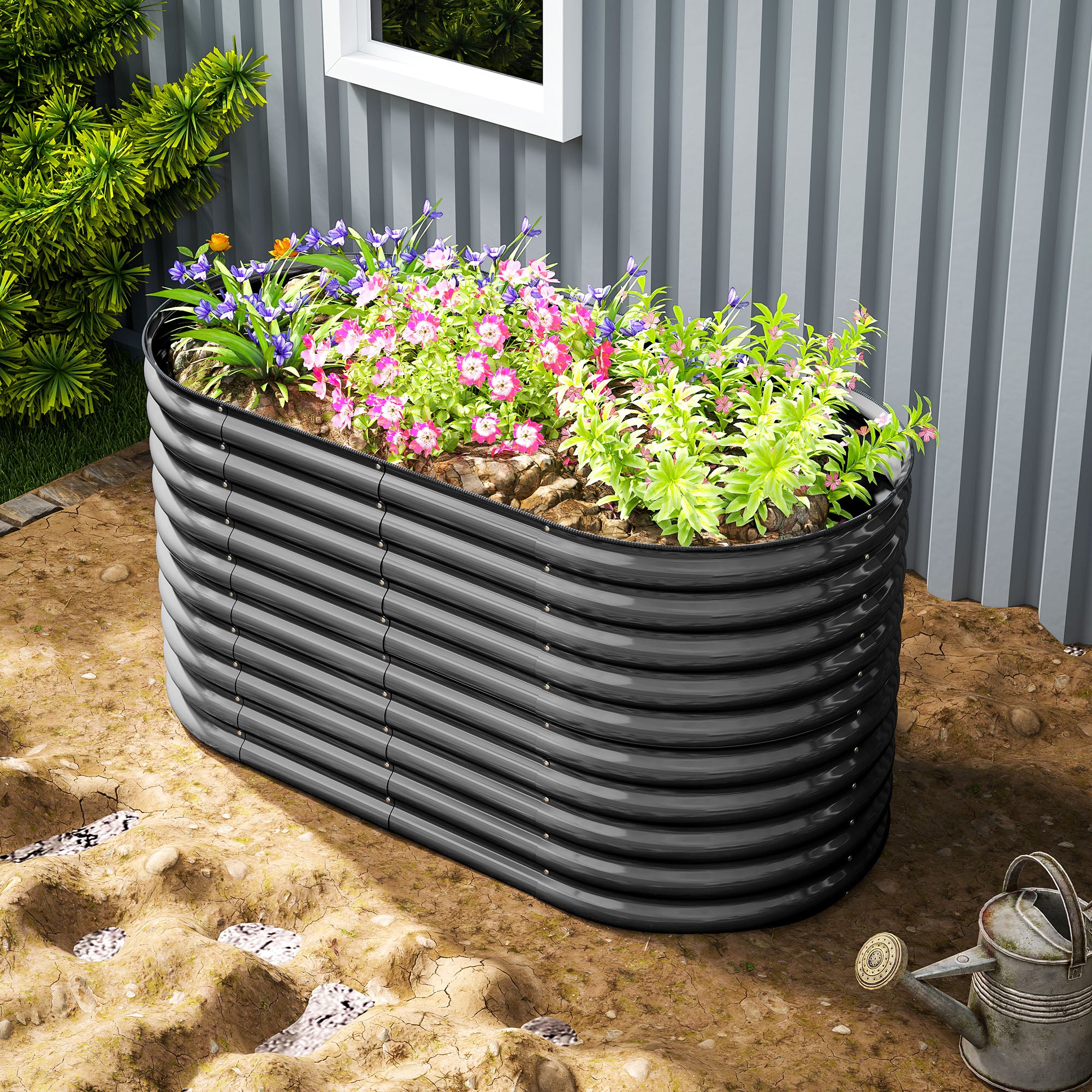 Trädgårdssäng i stål – 160x80x80 cm, stapelbar plantering