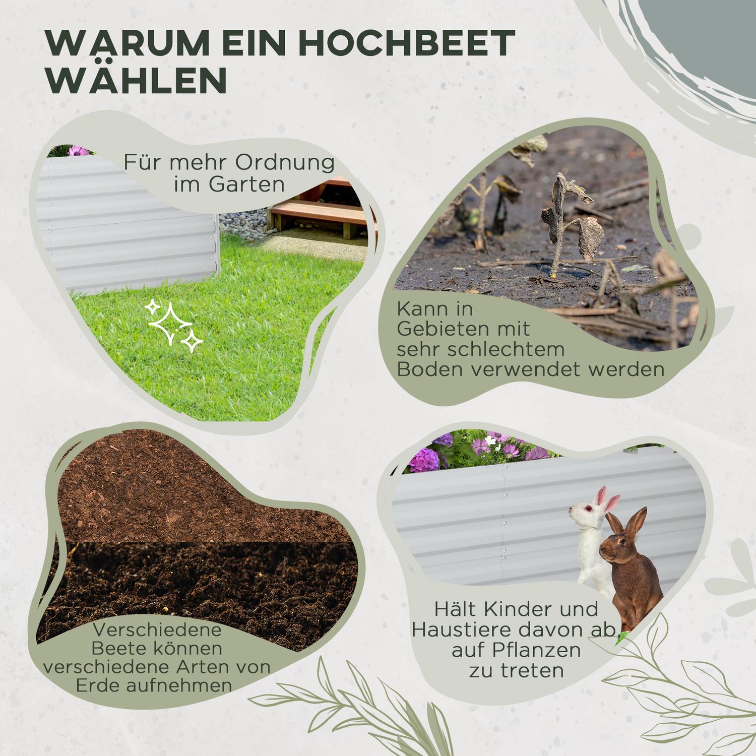 Trädgårdssäng i stål – 180x90x60 cm för växter och grönsaker