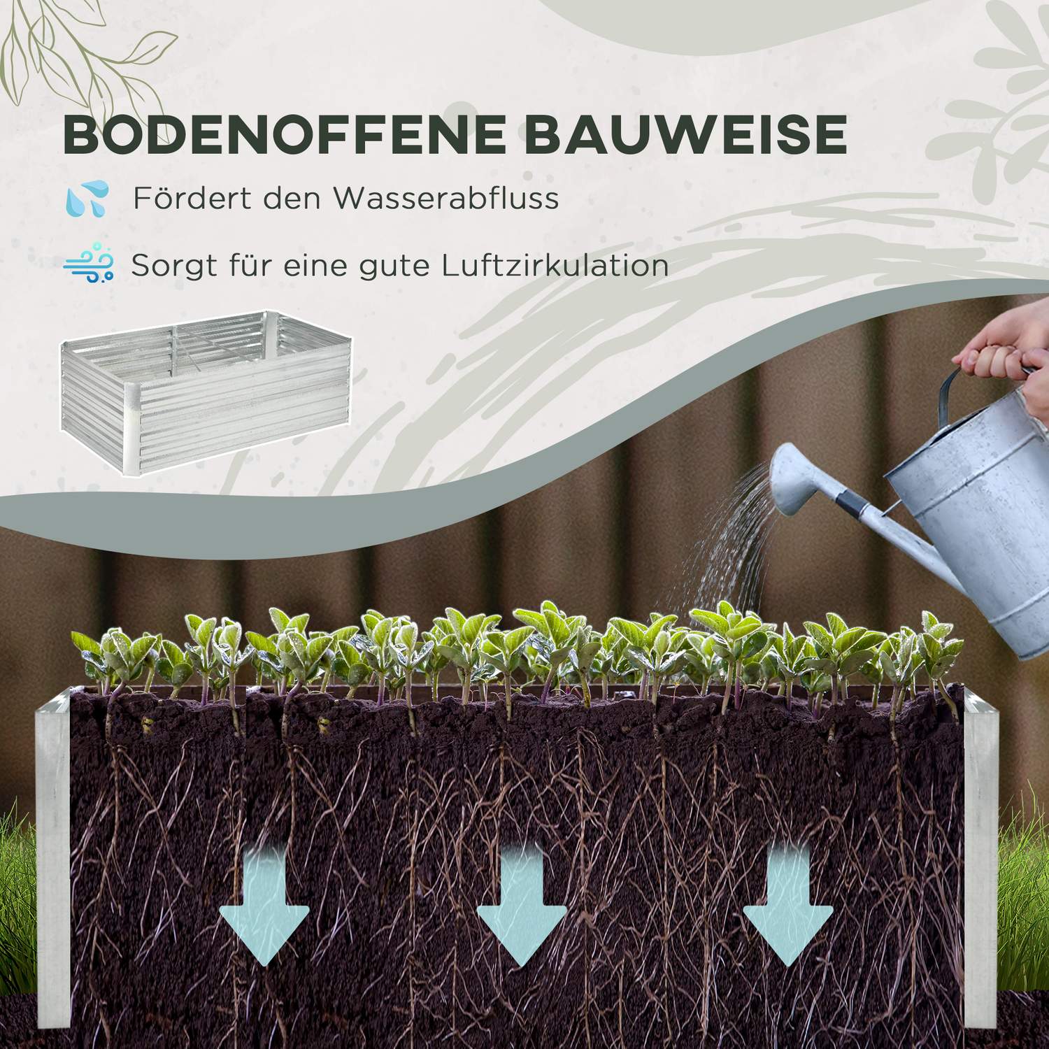 Trädgårdssäng i stål – 180x90x60 cm, perfekt för grönsaker