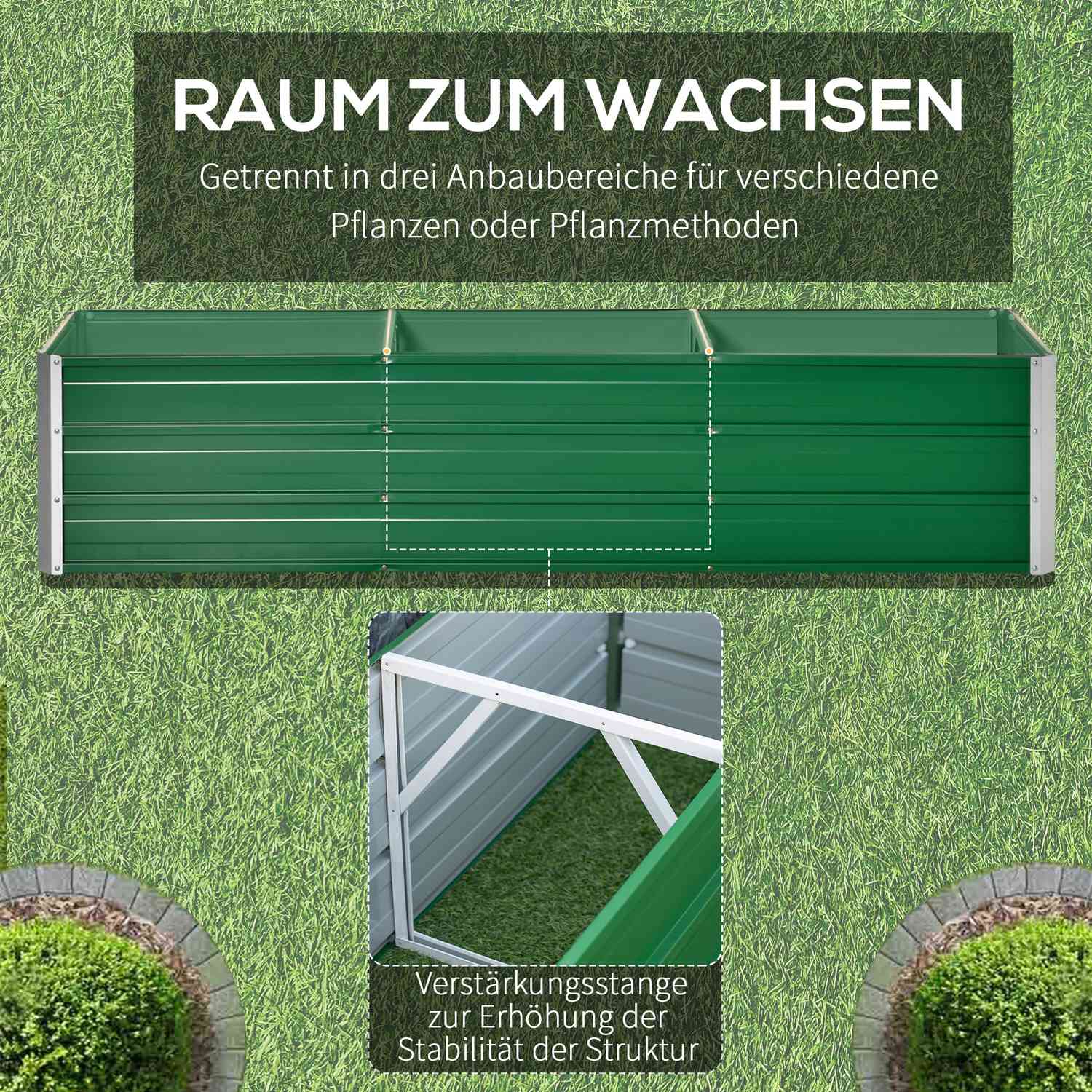 Trädgårdssäng i stål 183x47x40cm – Grön planteringslåda