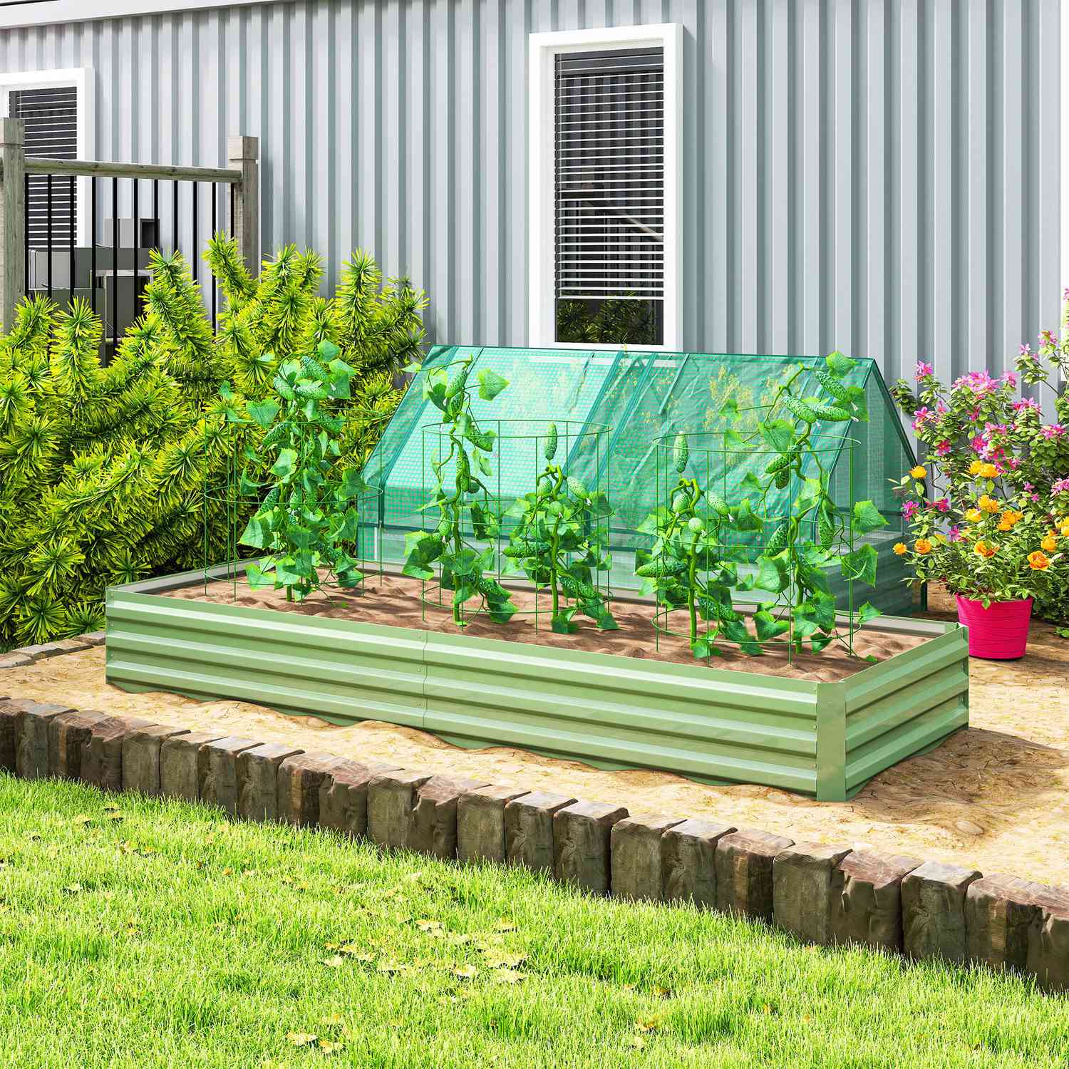 Trädgårdssäng i stål, 241 x 90,5 x 30 cm, för grönsaker