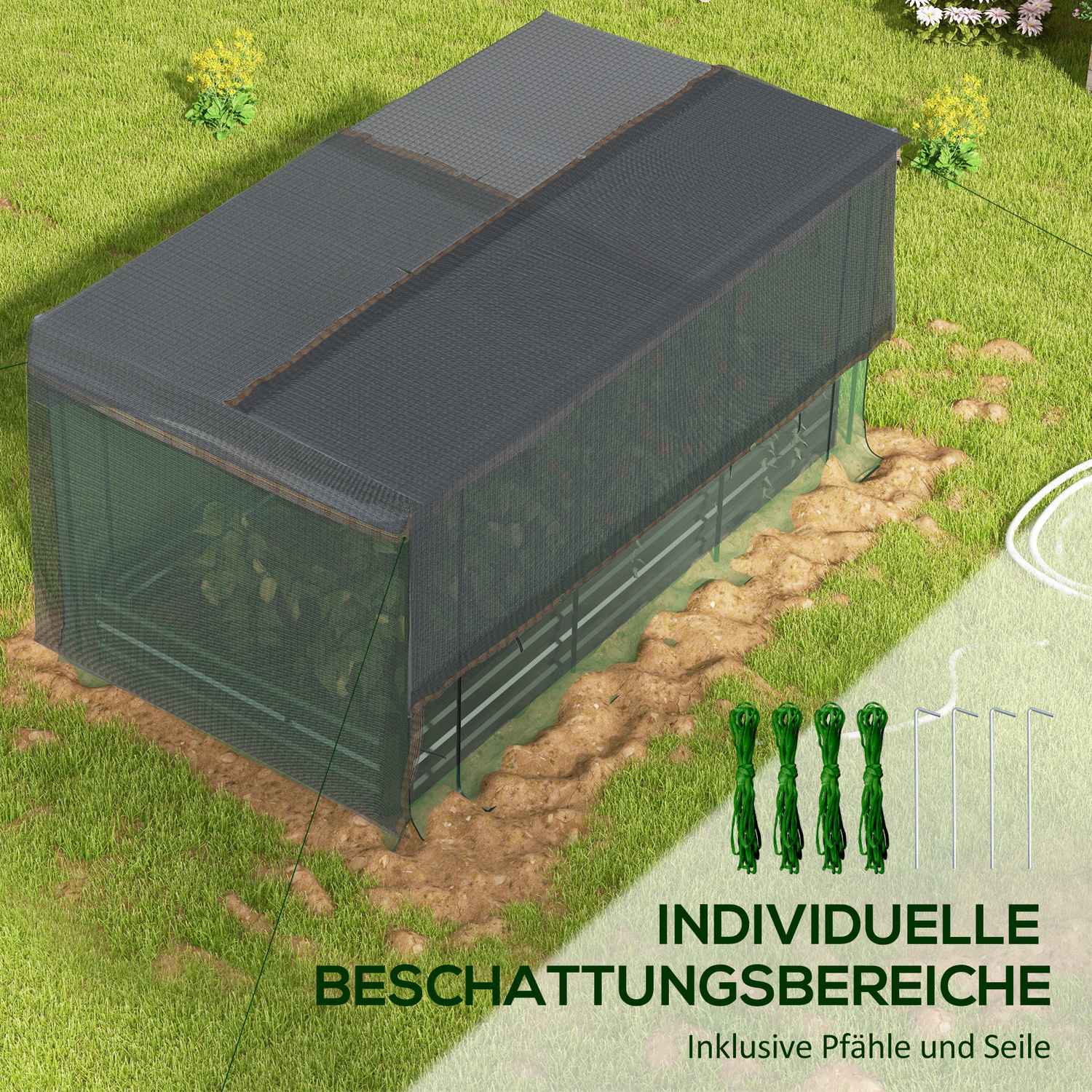 Trädgårdssäng i stål med fågelnät, mörkgrå, 230x110x110 cm