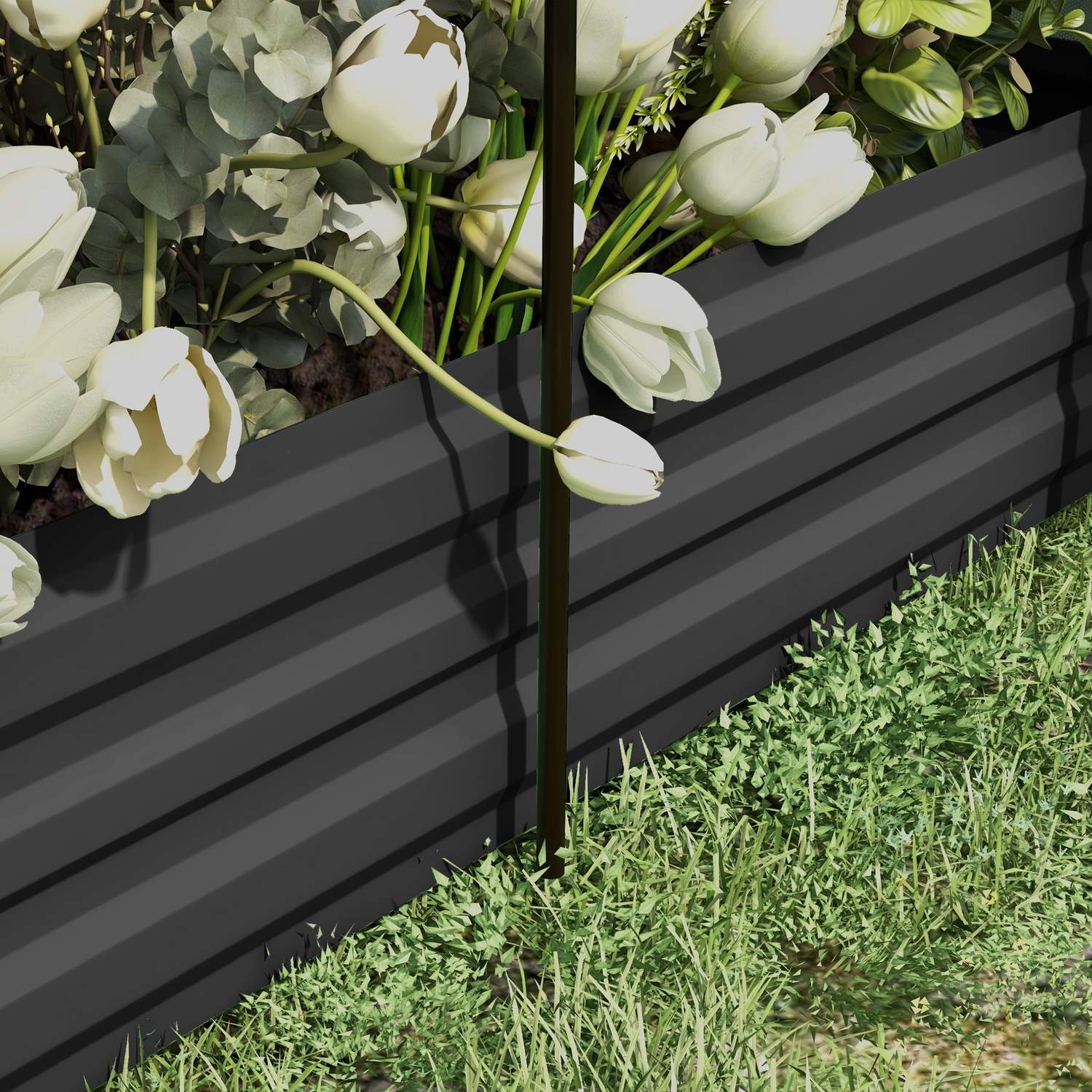 Trädgårdssäng i stål med fågelnät, mörkgrå, 230x110x110 cm