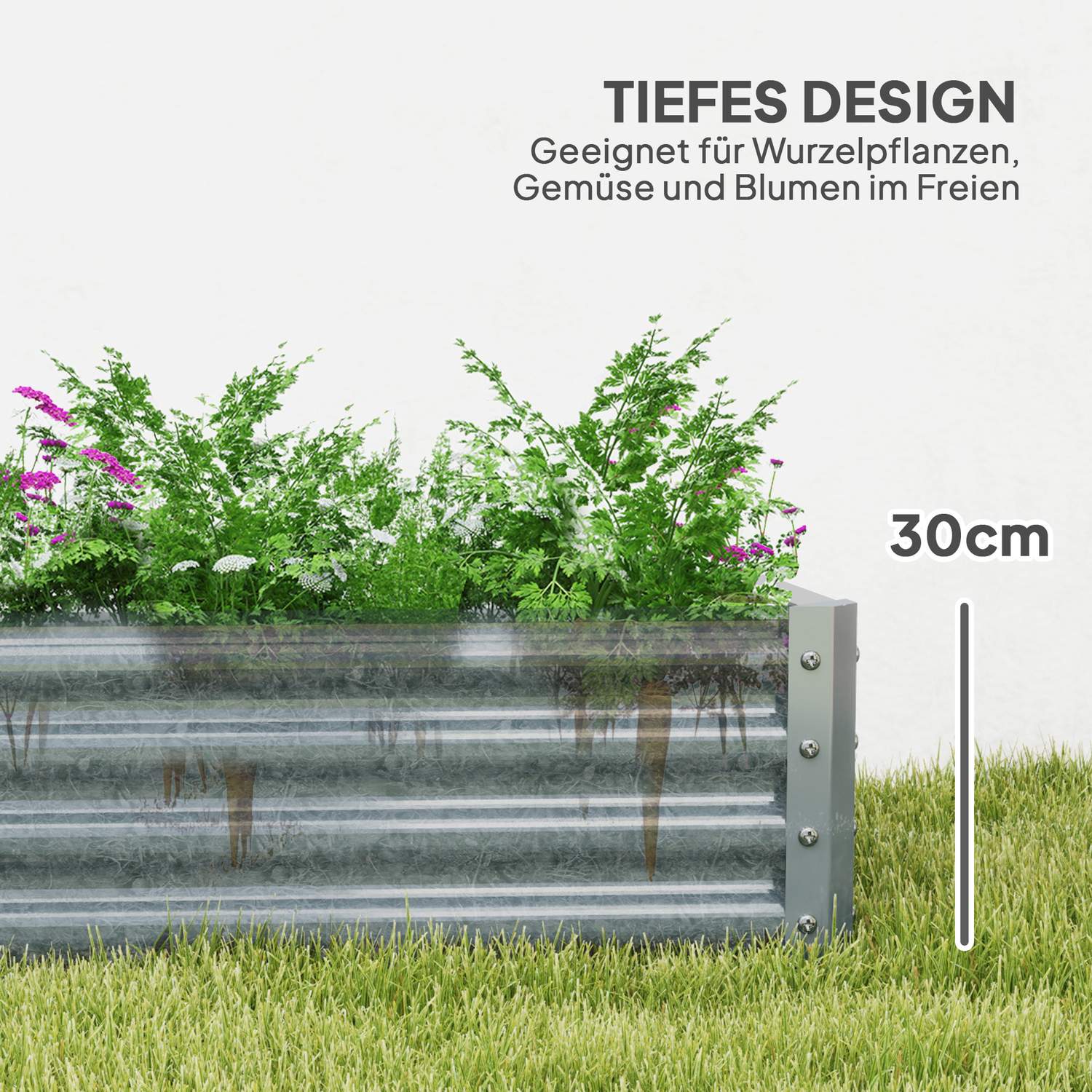 Trädgårdssäng i stål – rostsäker, väderbeständig, 180x90x30 cm