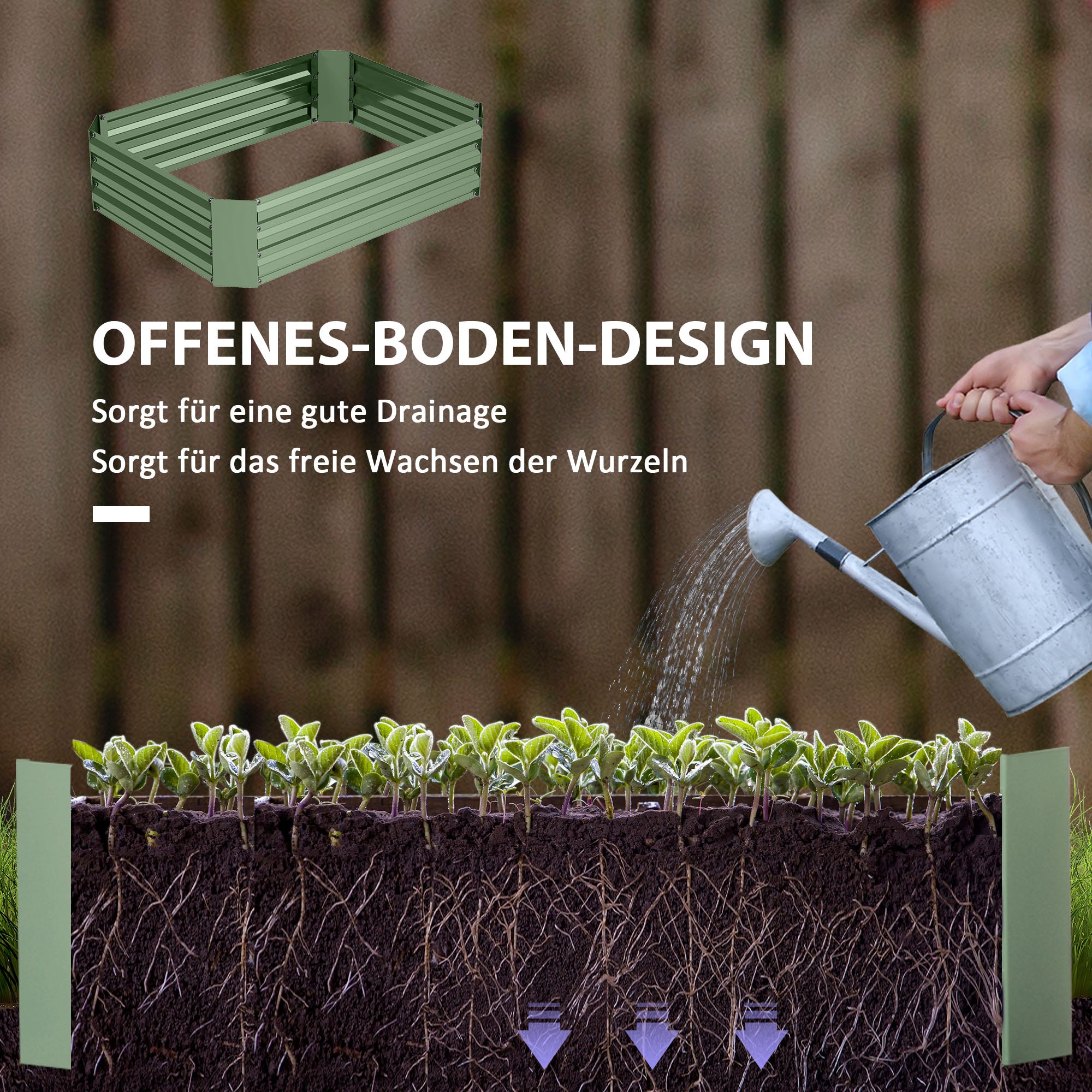 Trädgårdssäng i stål, stapelbar, 120x90x30 cm