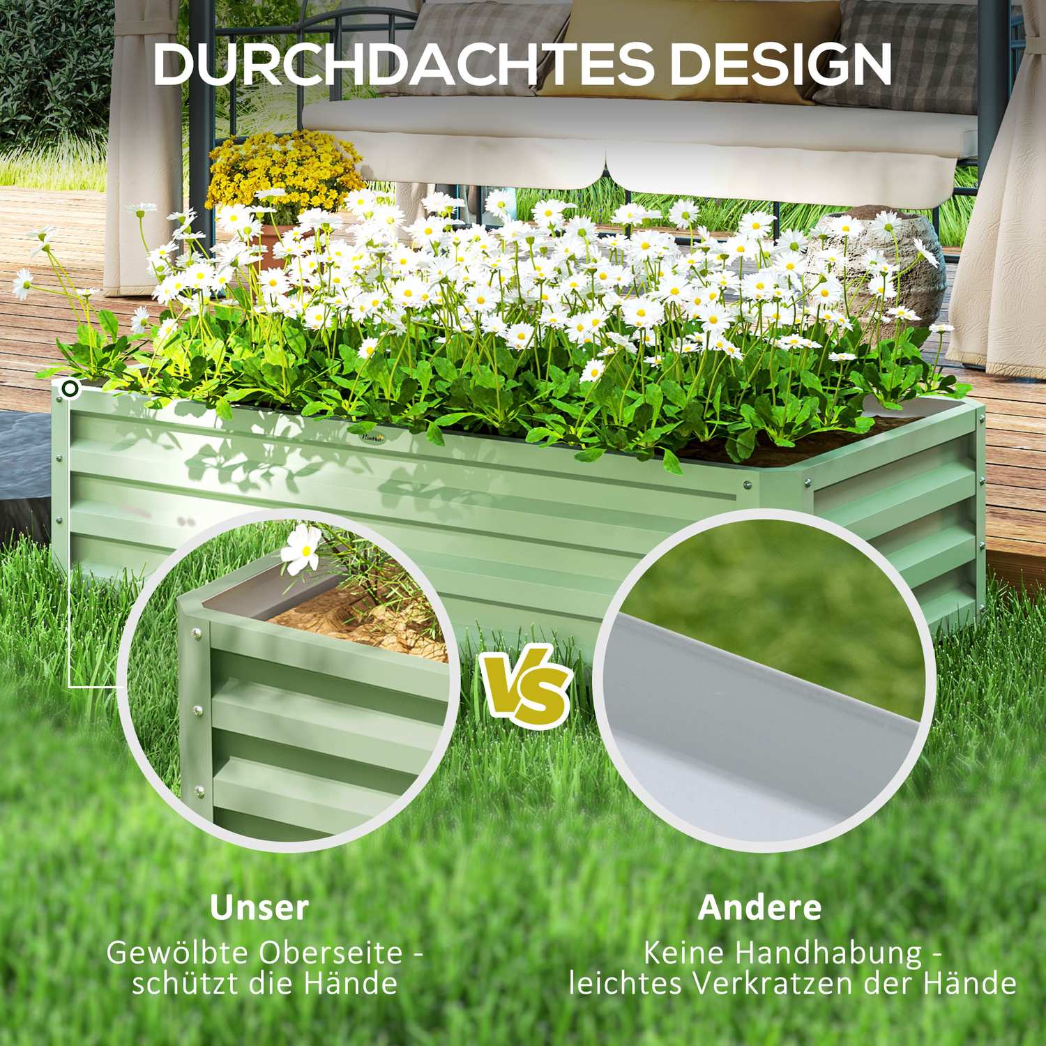 Trädgårdssäng i stål, väderbeständig, 120 x 60 x 30,5 cm