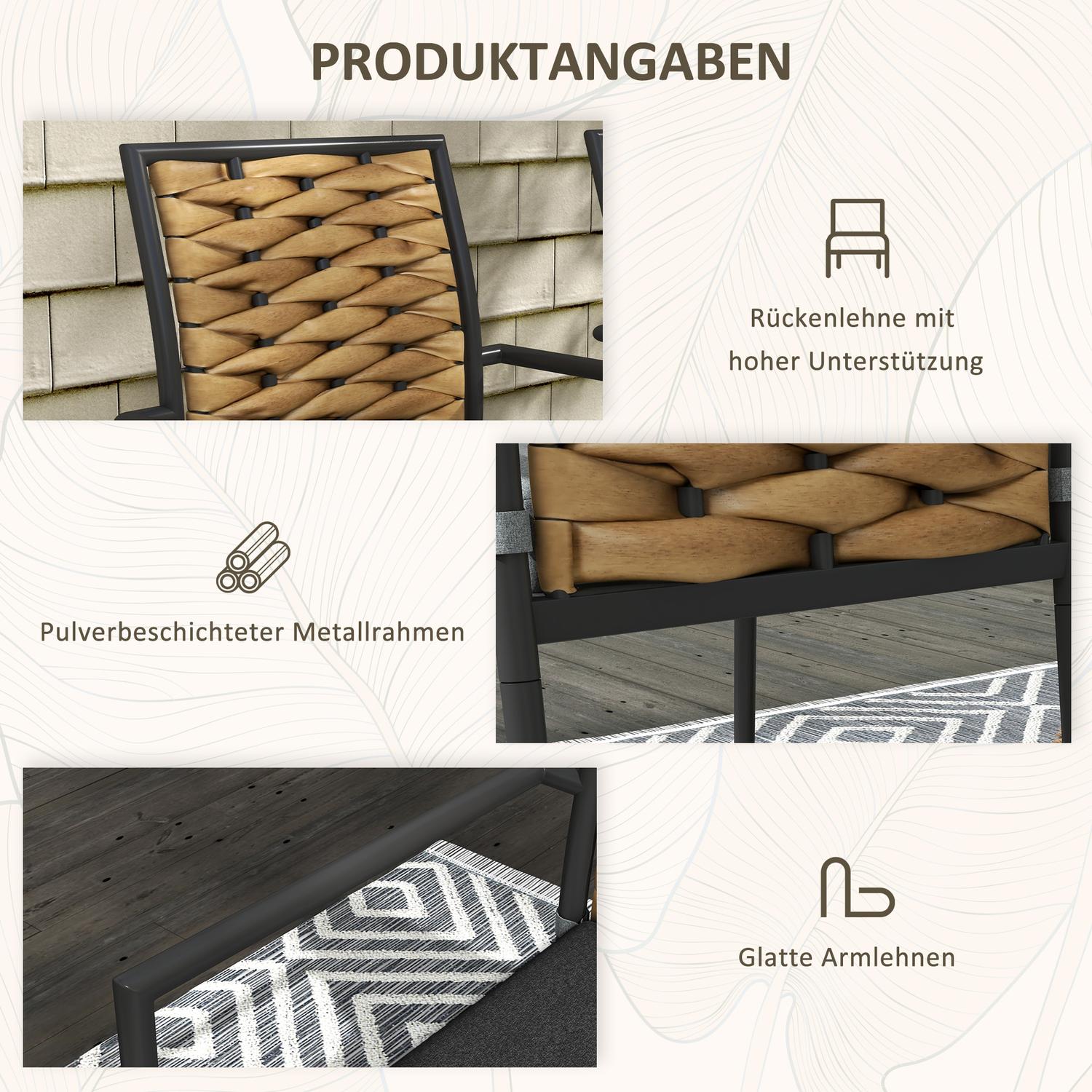 Trädgårdsstolar i rotting, stapelbar med kuddar, svart