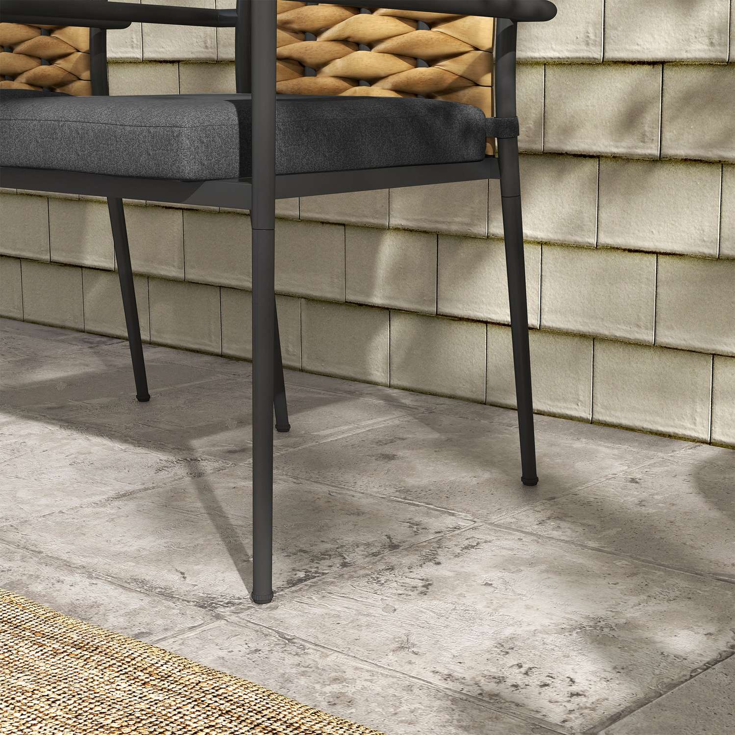 Trädgårdsstolar i rotting, stapelbar med kuddar, svart