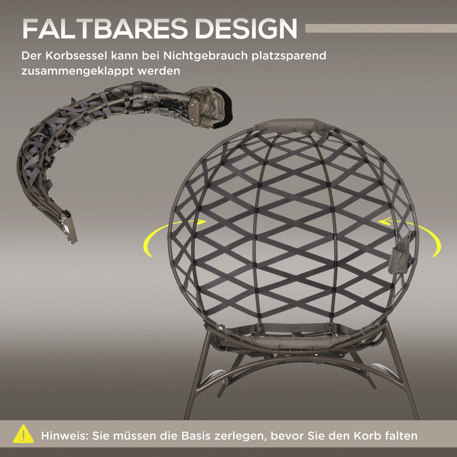 Trädgårdsstolset, flätad med hopfällbar sits och kuddar