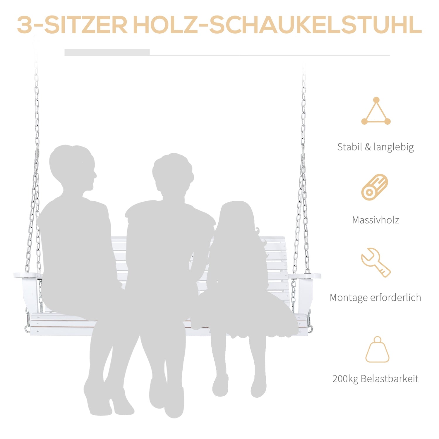 Trädgårdssvingbänk med hopfällbart bord, 2-3 sits, vit