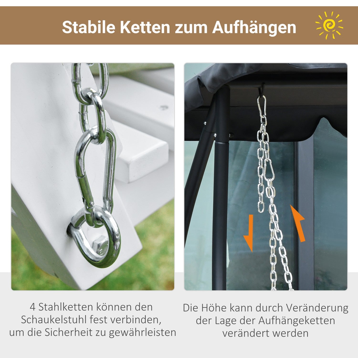 Trädgårdssvingbänk med hopfällbart bord, 2-3 sits, vit