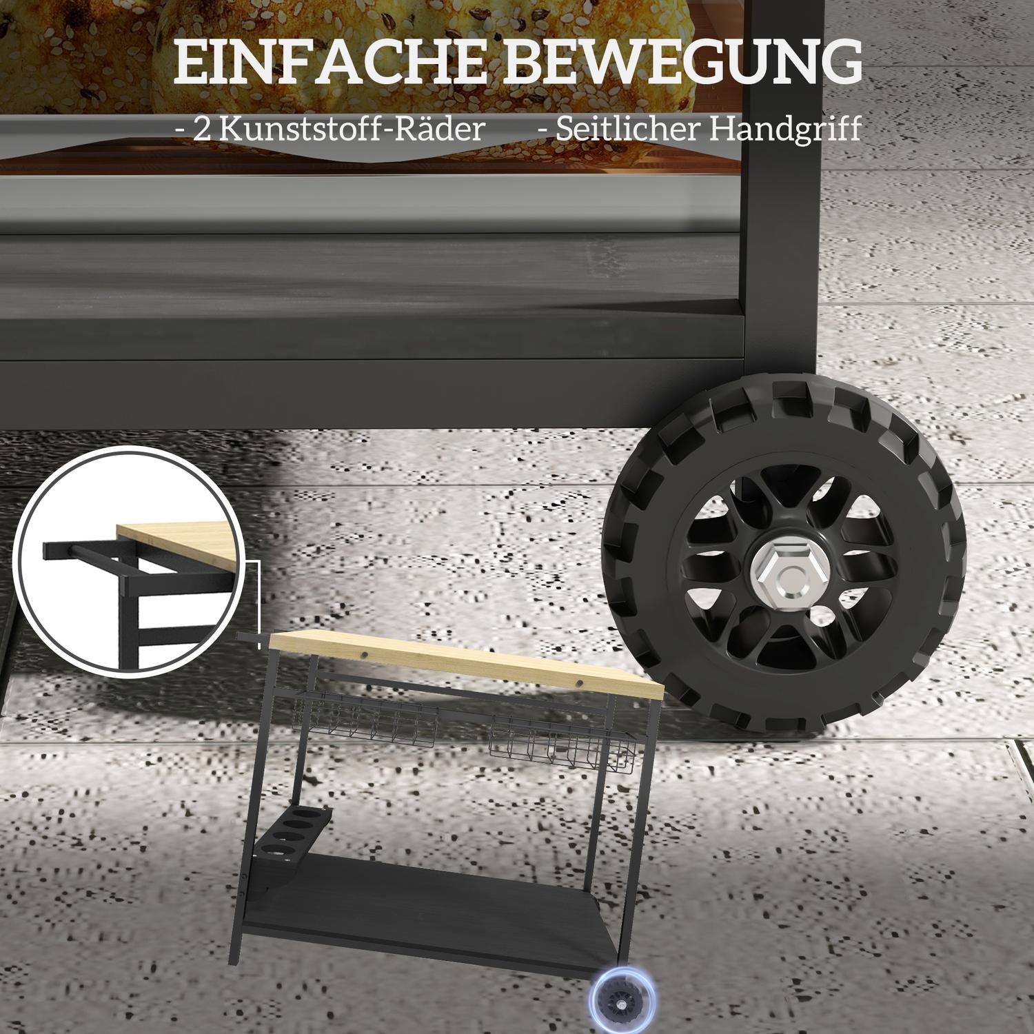 Trädgårdsvagn för utomhusbruk – 2 våningar, granved, förvaringskorg