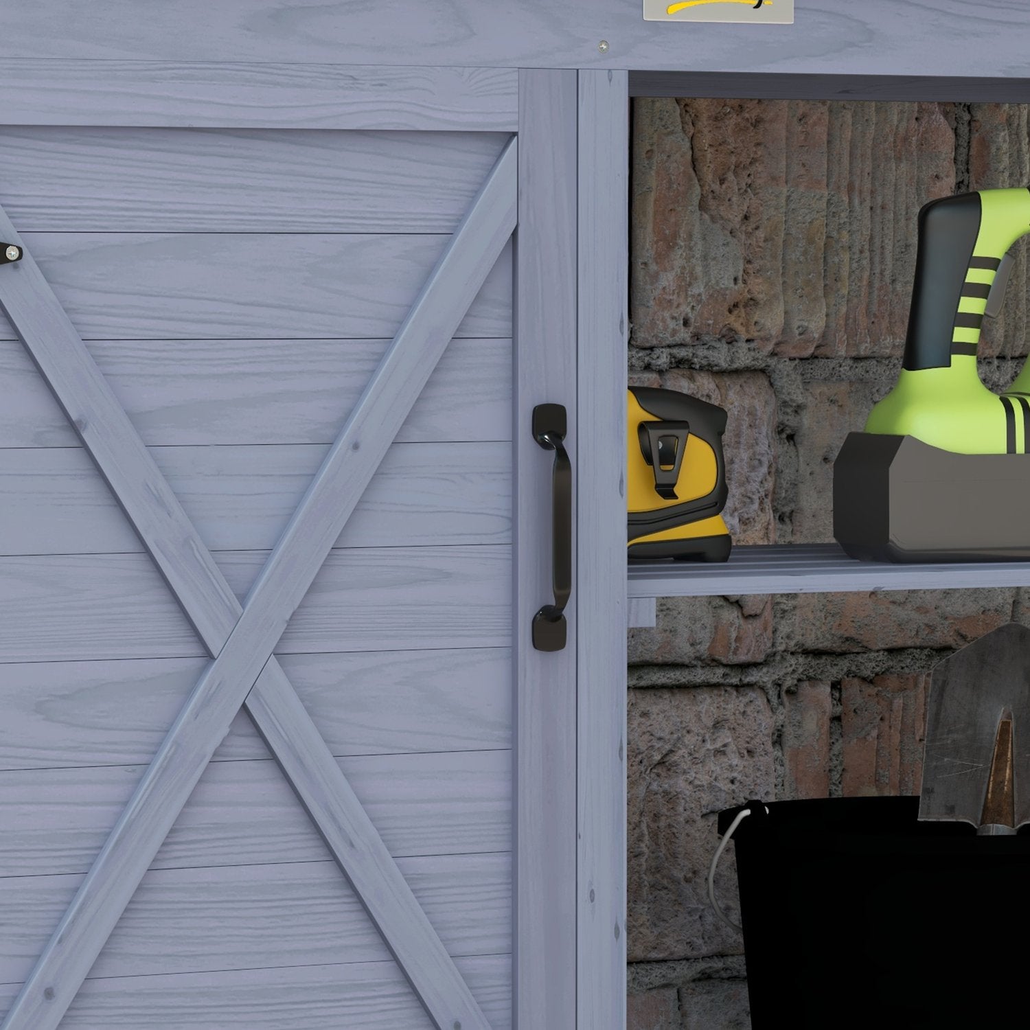 Trädgårdsväxtbord i trä med skåp och hyllor – Grå