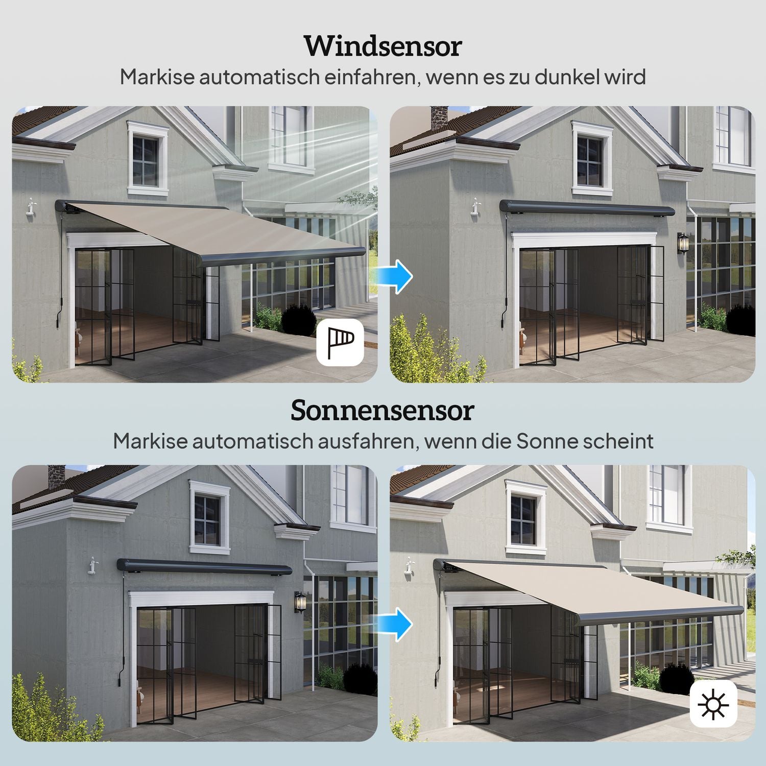 Trådlös sol- och vindsensor för utomhusmarkiser