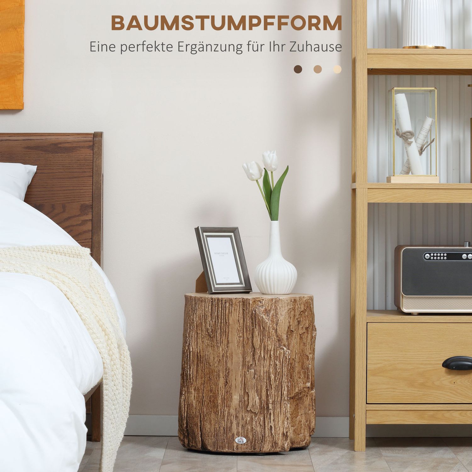 Trädstubbe sidobord, vattentätt, 4 justerbara fötter, 37x37x43 cm