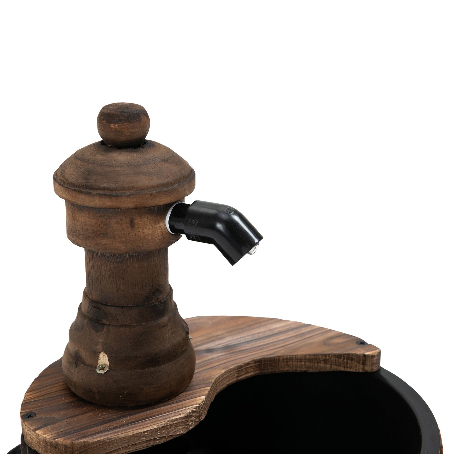 Träfatvattenfontän med metallaccenter, Ø27 X 37 Cm