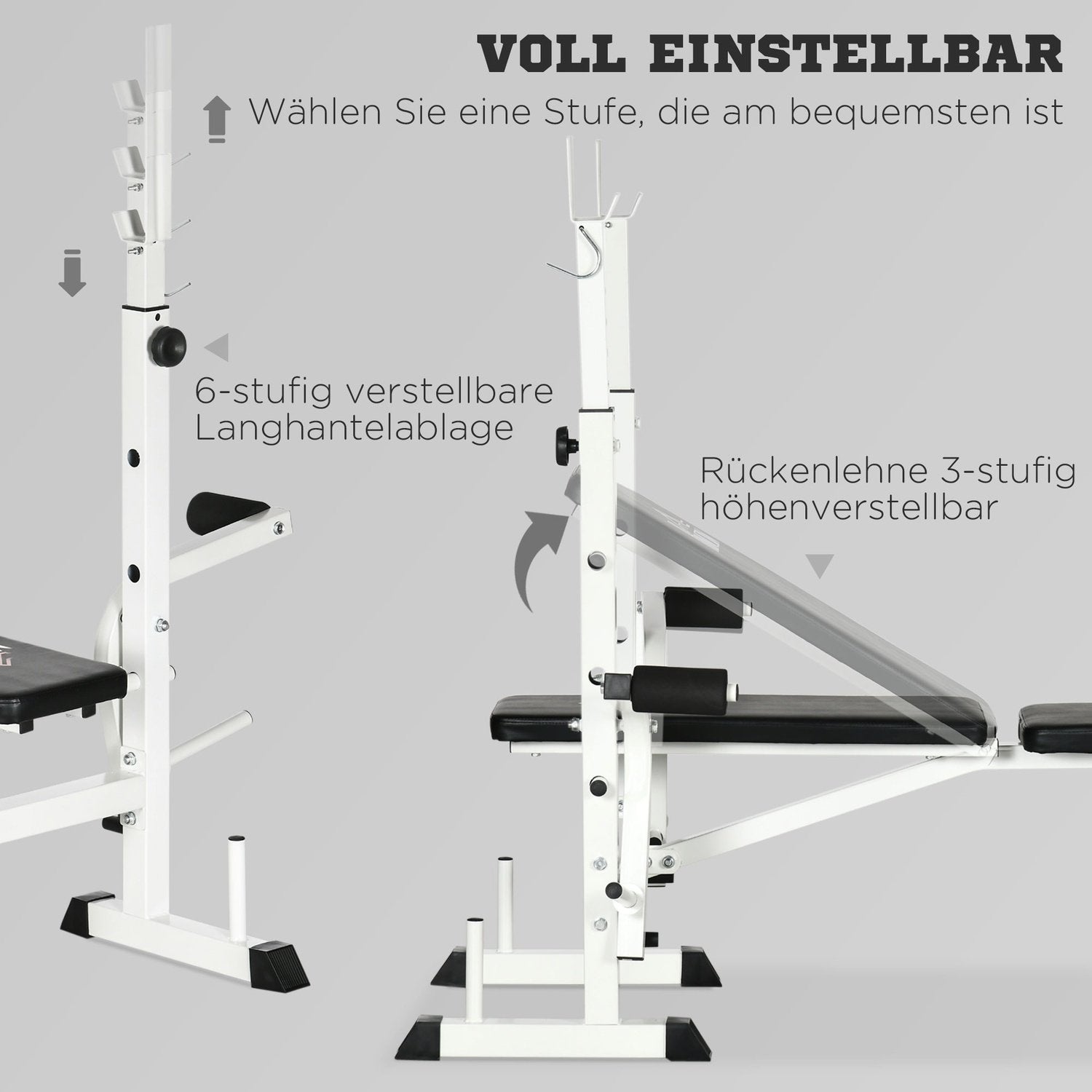 Träningsbänk Viktbänk Med Benpress, Hantelstöd, Armstöd, För Styrketräning, Svart+Vit