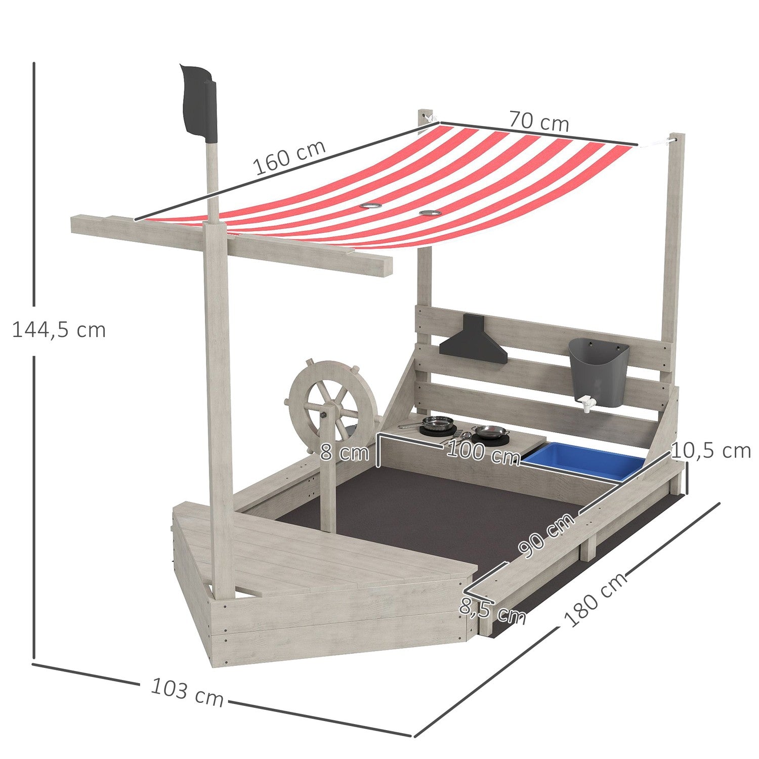 Träskeppslekstuga Sandlåda med lock – 180 x 103 x 144,5 cm