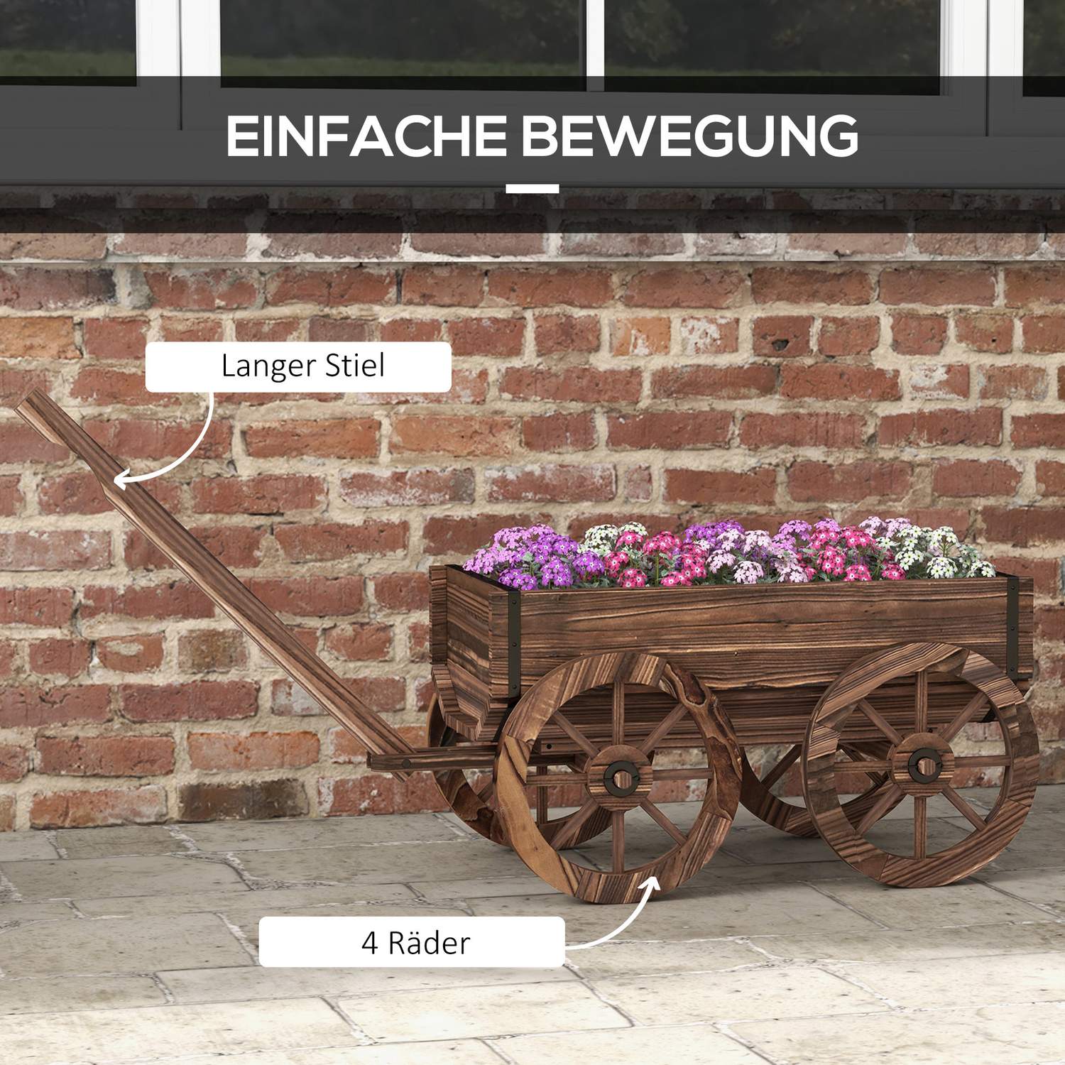 Trävagn Blomlåda, Trädgårdskruka, 30 Kg Kapacitet