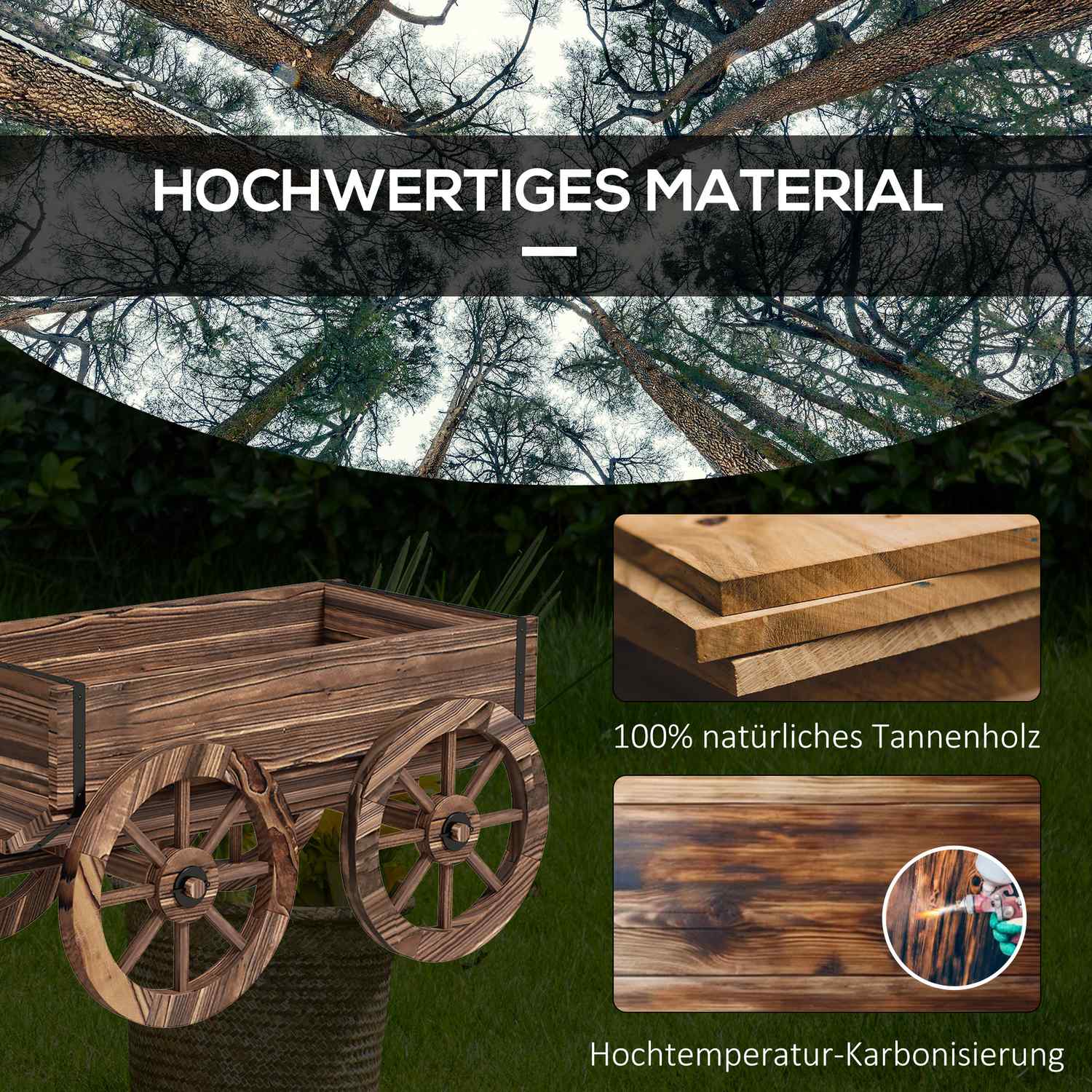 Trävagn Blomlåda, Trädgårdskruka, 30 Kg Kapacitet