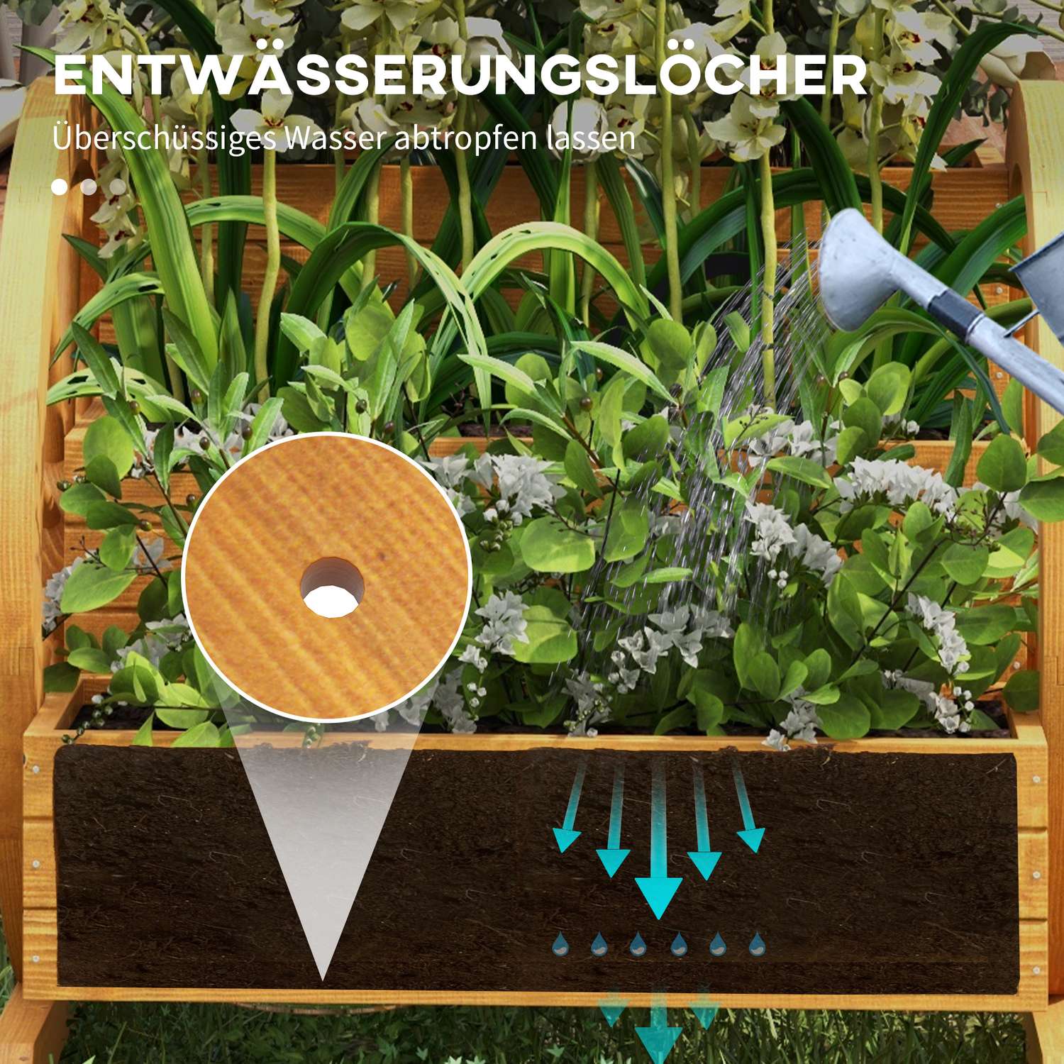 Trävagnshjul Blomlåda, 3 våningar, vattenavvisande