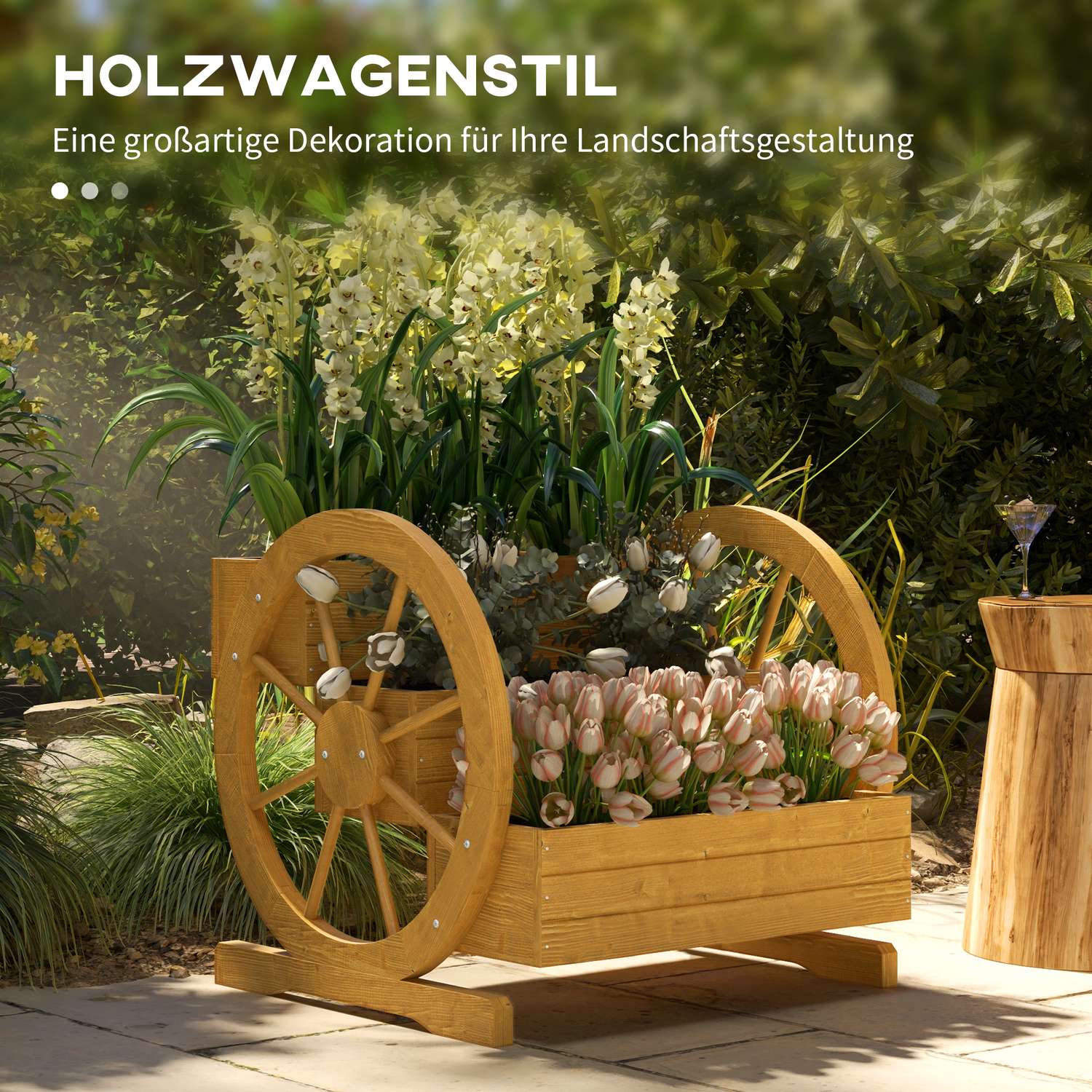 Trävagnshjul Blomlåda, 3 våningar, vattenavvisande