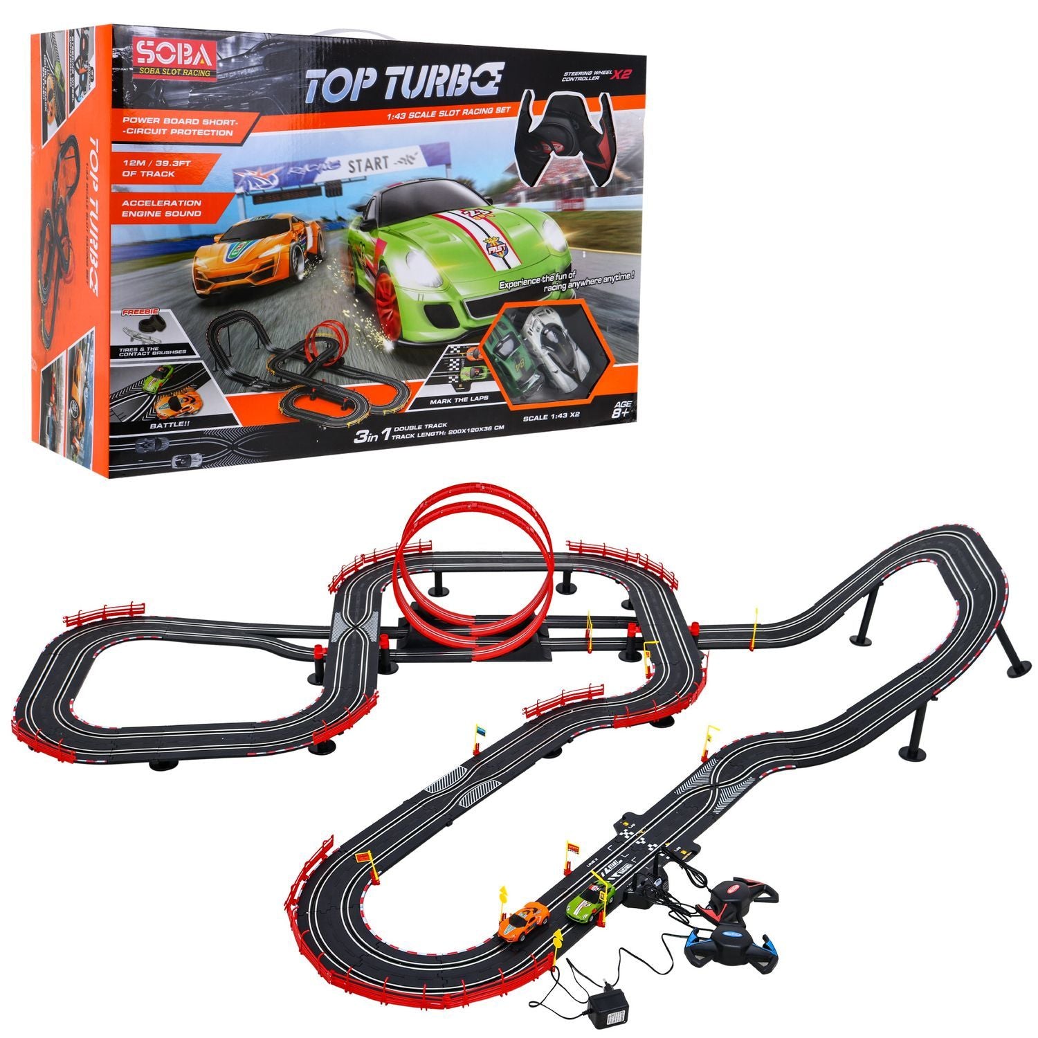 Turbo Racetrack Set med loopar, ljus och ljudeffekter