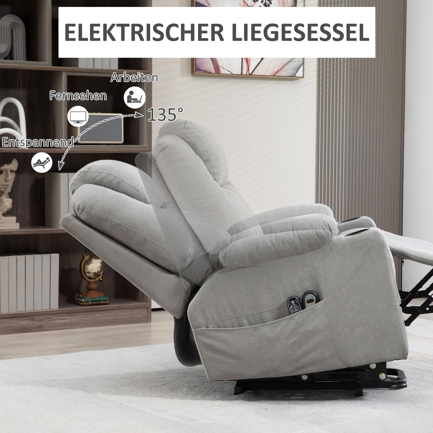 Elektrisk vilstol med värme och massage, ljusgrå