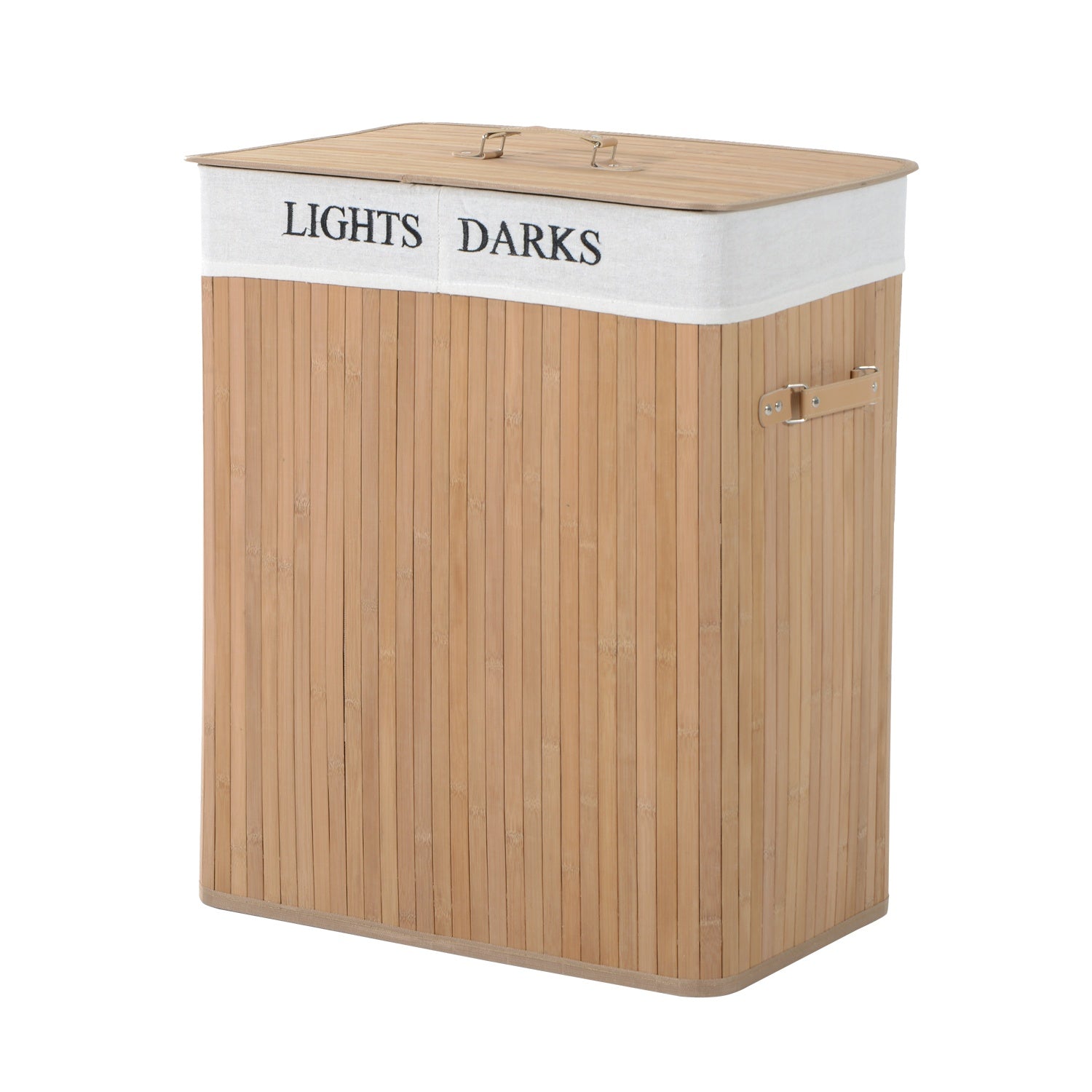 Tvättkorg med lock, bambu ram, 100L kapacitet