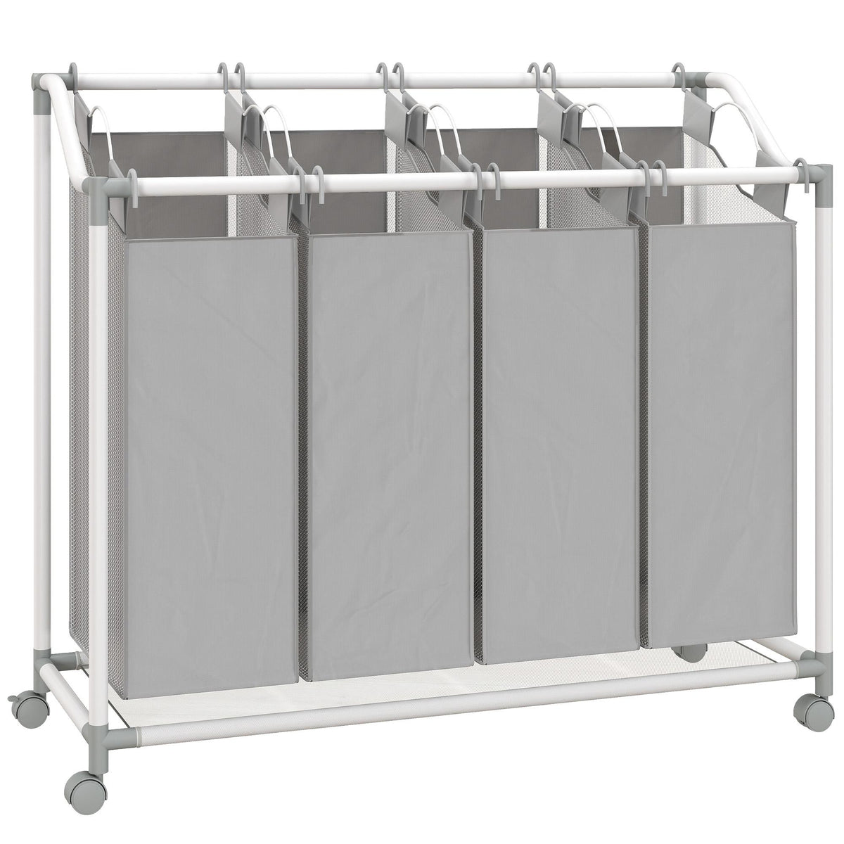 Wasmand met 4 afneembare zakken, 160 liter, wielen, grijs