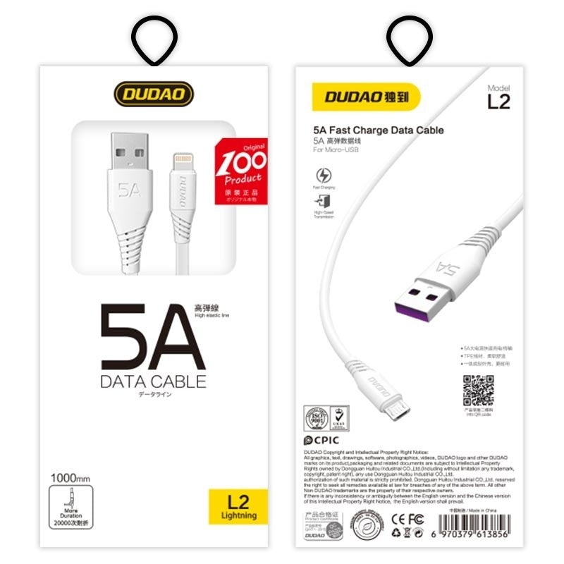 USB-kabel - micro USB 5A 1m vit