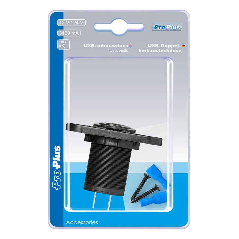 USB-port dubbel infälld montering typ A 3100mA 12V/24V i blister