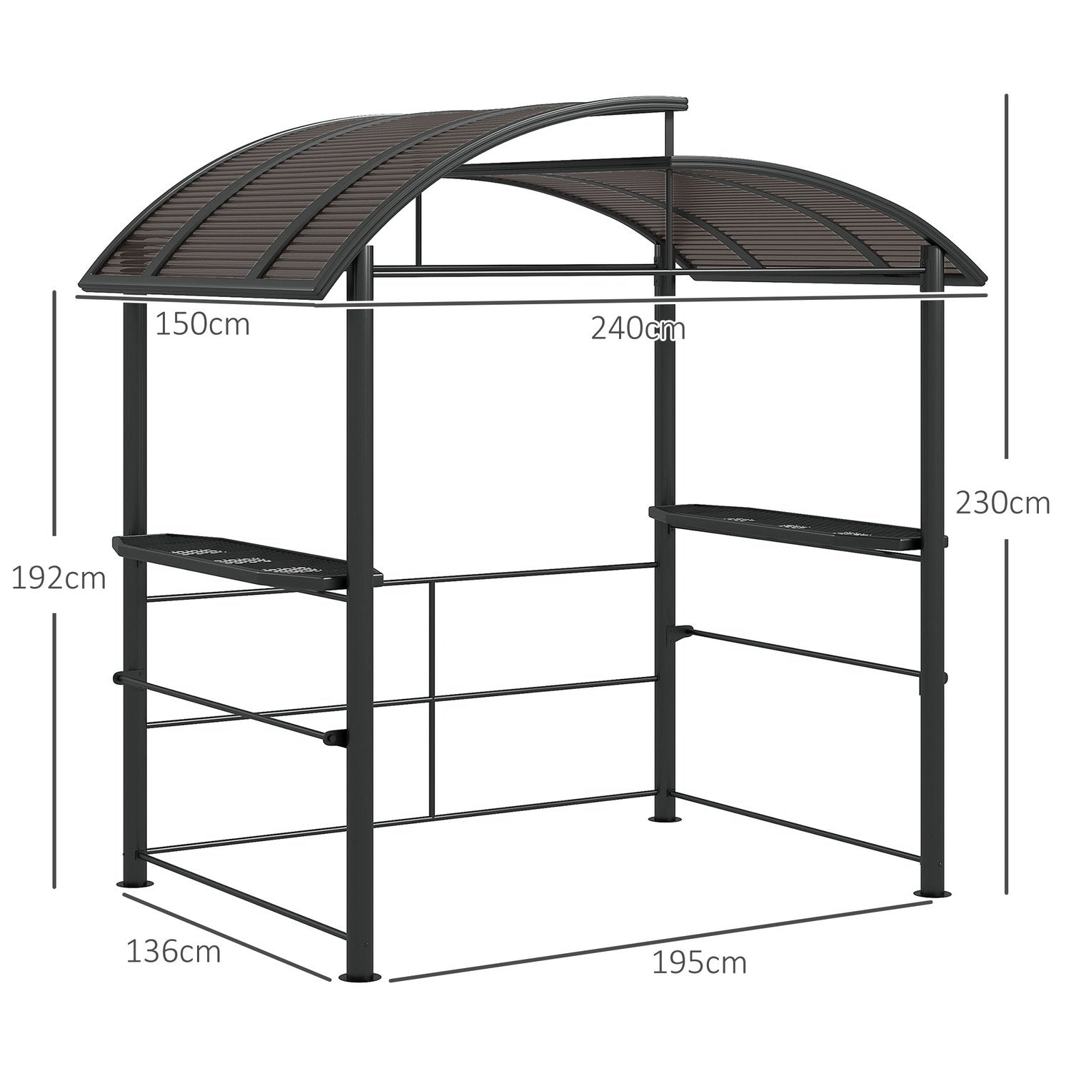 Grill Paviljong Flamskydd Tak Bbq Pavilion 2 Hyllor Uv-Skydd Pergola Trädgård Balkong Stål Pc Mörkgrå 240X150X230Cm