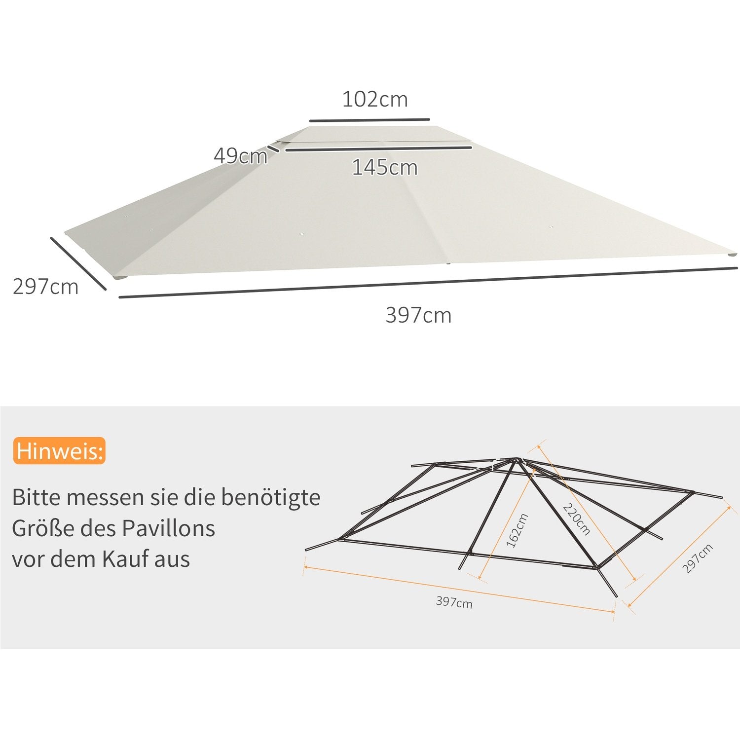 Ersättningstak För Garden Gazebo 3,97X2,97M Uv-Skydd, Vattentätt Gazebo-Tak, Kräm