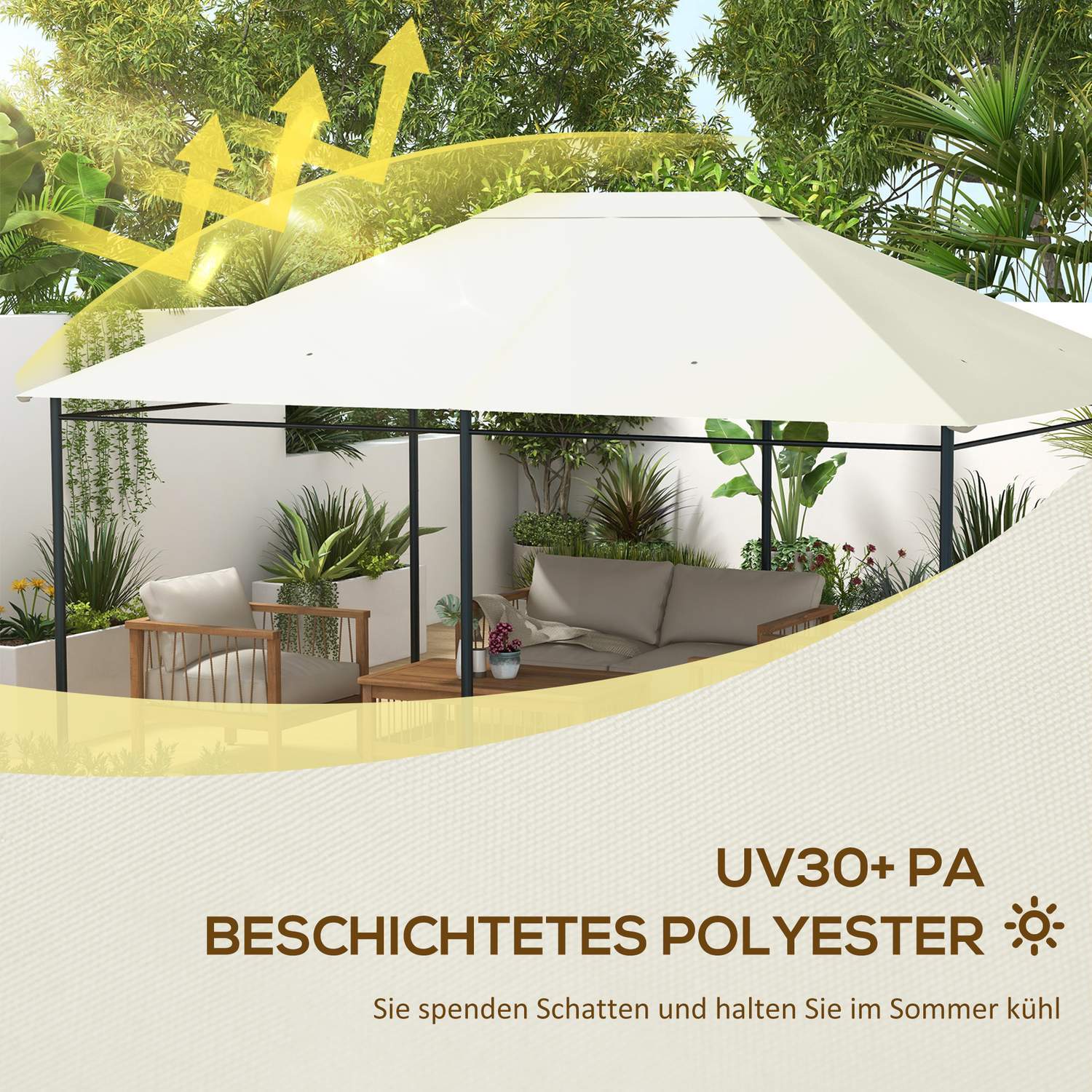 Ersättningstak För Garden Gazebo 3,97X2,97M Uv-Skydd, Vattentätt Gazebo-Tak, Kräm