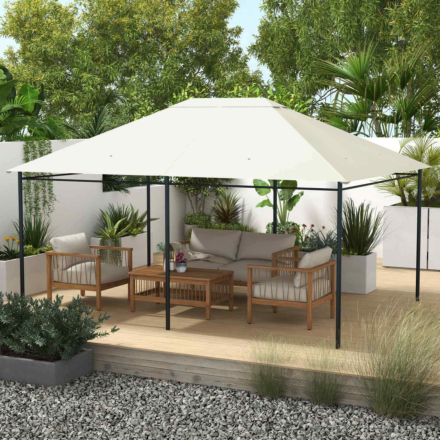 Ersättningstak För Garden Gazebo 3,97X2,97M Uv-Skydd, Vattentätt Gazebo-Tak, Kräm